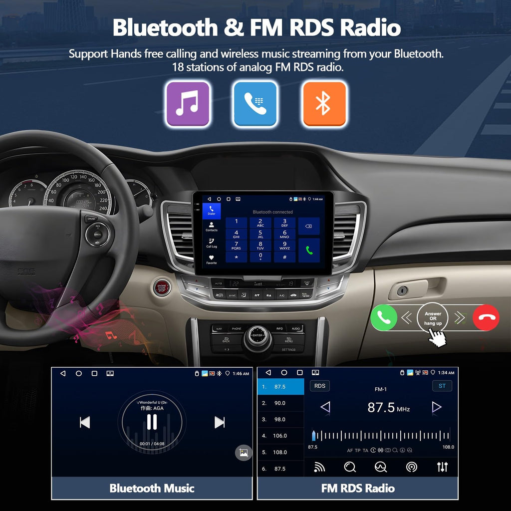 CAMECHO 4G+128G for Honda Accord EX-L 2013 2014 2015 Android 15 Car Stereo with Wireless CarPlay Android Auto 10" Incell 1280 * 720 Touch Screen Head Unit with GPS Bluetooth RDS FM Backup Camera