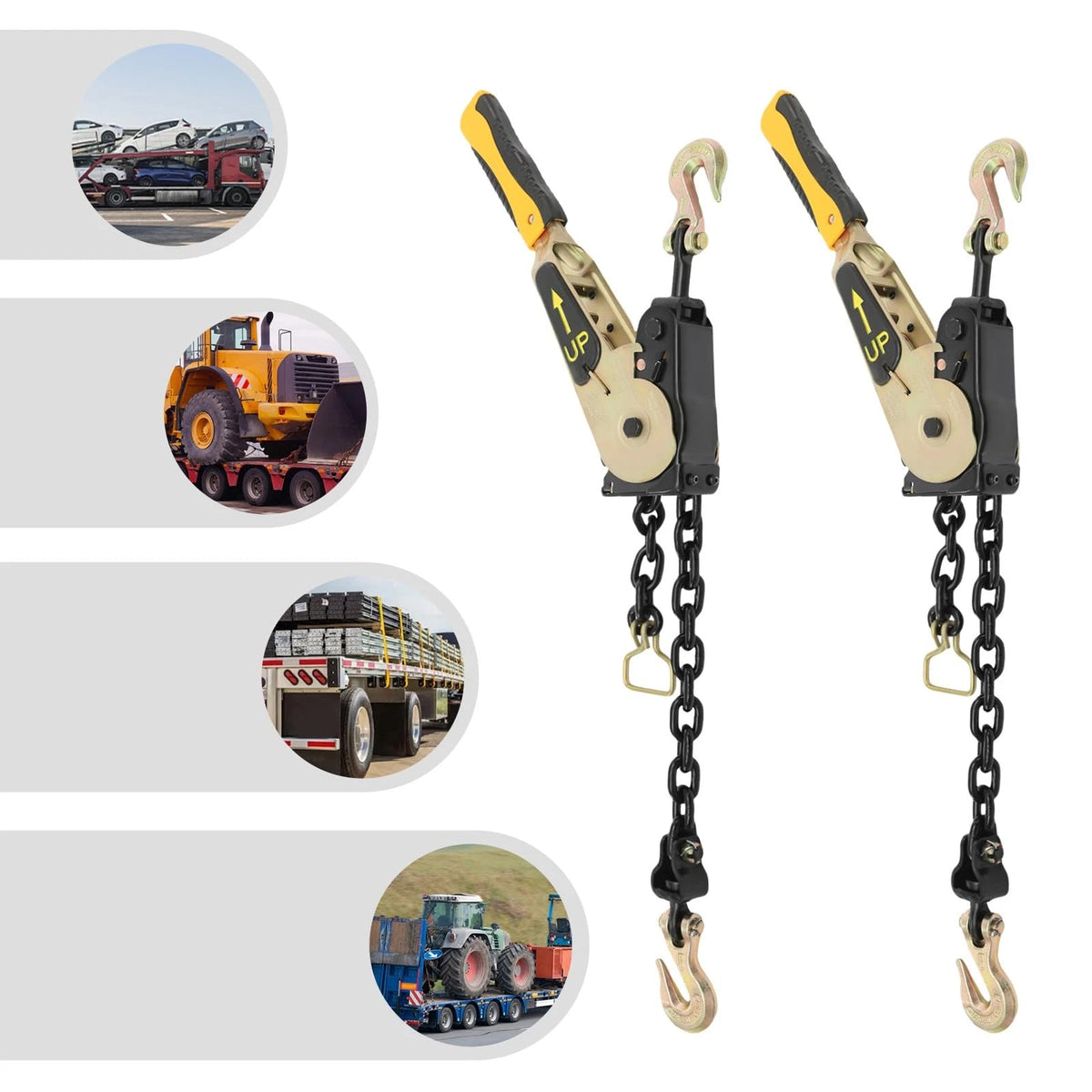 2 Pack Lever Load Chain Binder, 3/8" - 1/2" Ratcheting Chain and Binder with Grade 70 Hook & 6600 lbs Working Load Limit for Flatbed Truck Trailer