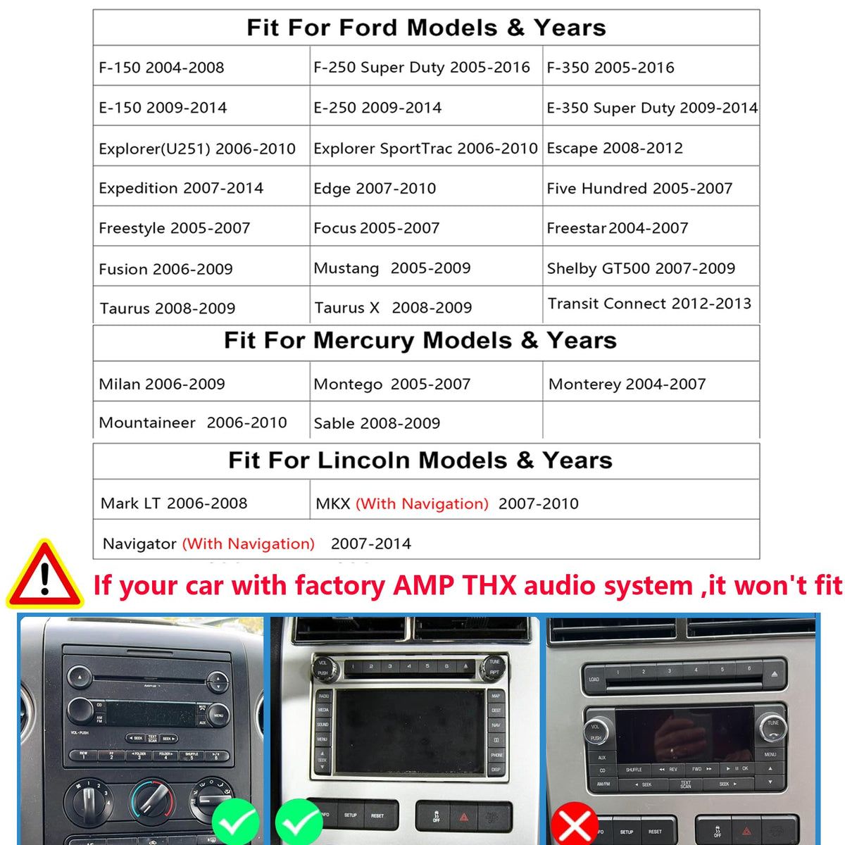 Car Radio Stereo CD DVD Wireless CarPlay Andriod Auto Navi with Camera SWC for Ford F150/F250/F350 2004-2014 /Mustang Edge Explorer Expedition E150 E250 E350 /Mercury Milan/Lincoln Navigator MKX