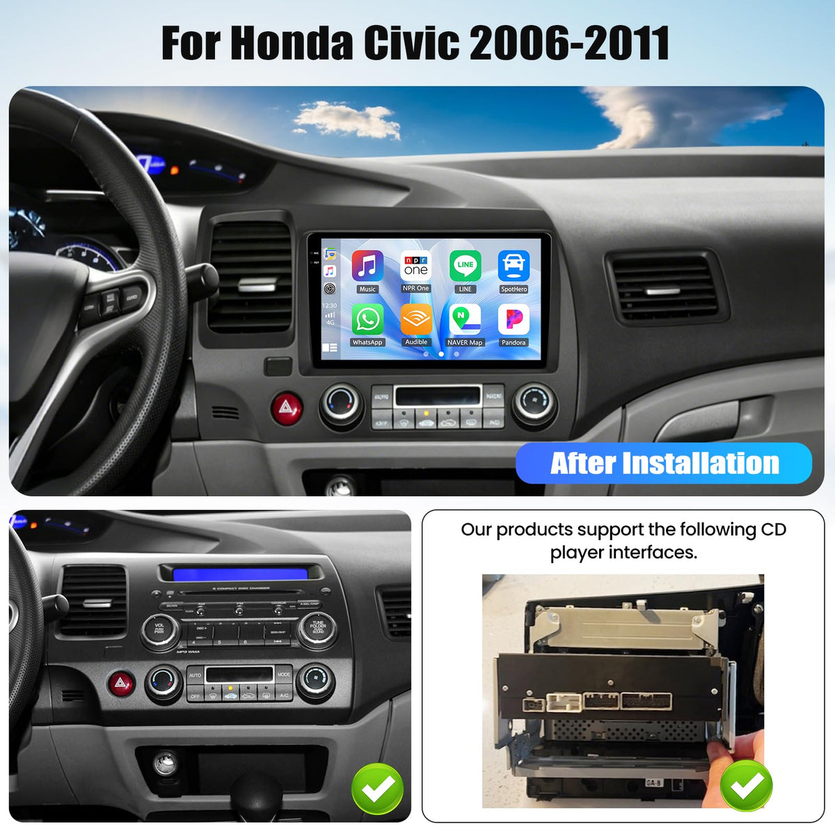 [4+128G] Android 15 Car Radio Stereo for Honda Civic 2006-2011