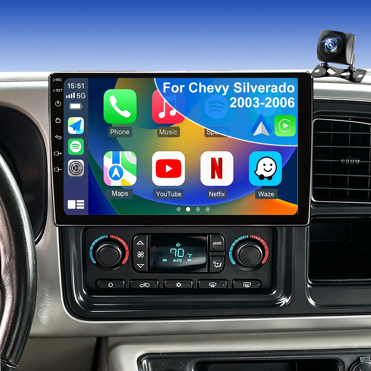 4+64G Upgrade Car Radio for Chevrolet Silverado 1500/2500/3500 2003-2006, GMC Sierra 1500/2500/3500 2003-2006, 7" Colorado Express Impala Stereo Touchscreen CarPlay Android Auto GPS FM Camera 5GWifi