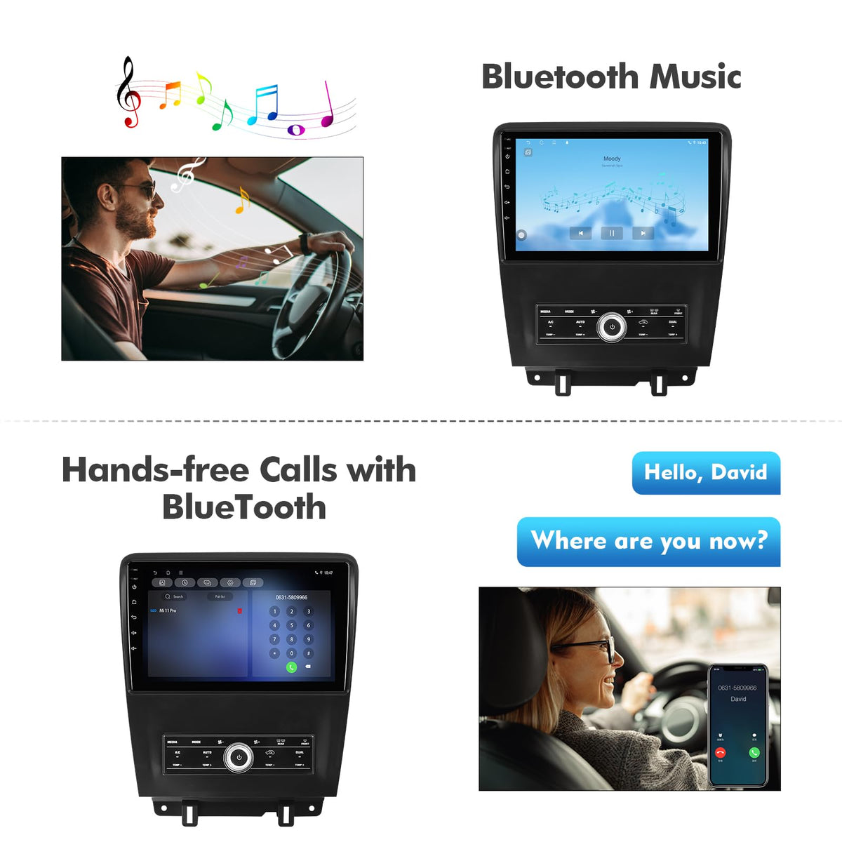 4+64G 10.1-inch Android 13 WiFi 6 Car Stereo for Ford Mustang 2010 2011 2012 2013 2014 IPS Touchscreen Screen Bluetooth 5.4 Car Radio with Carplay & Android Auto Support Backup Camera FM Navi SWC