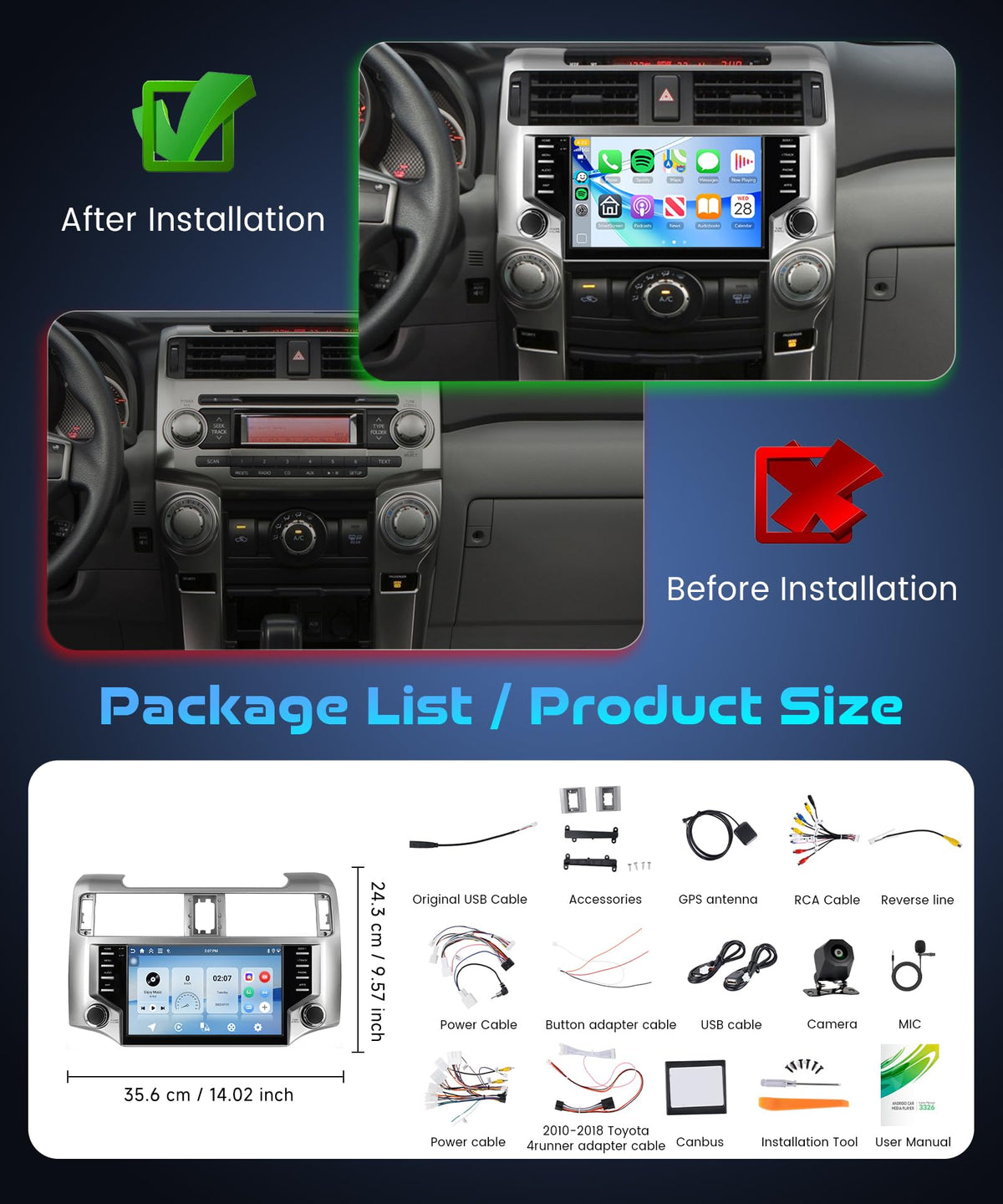 Rimoody 4G+128G Android 15 Car Stereo for Toyota 4runner 2010-2020, 5G WiFi