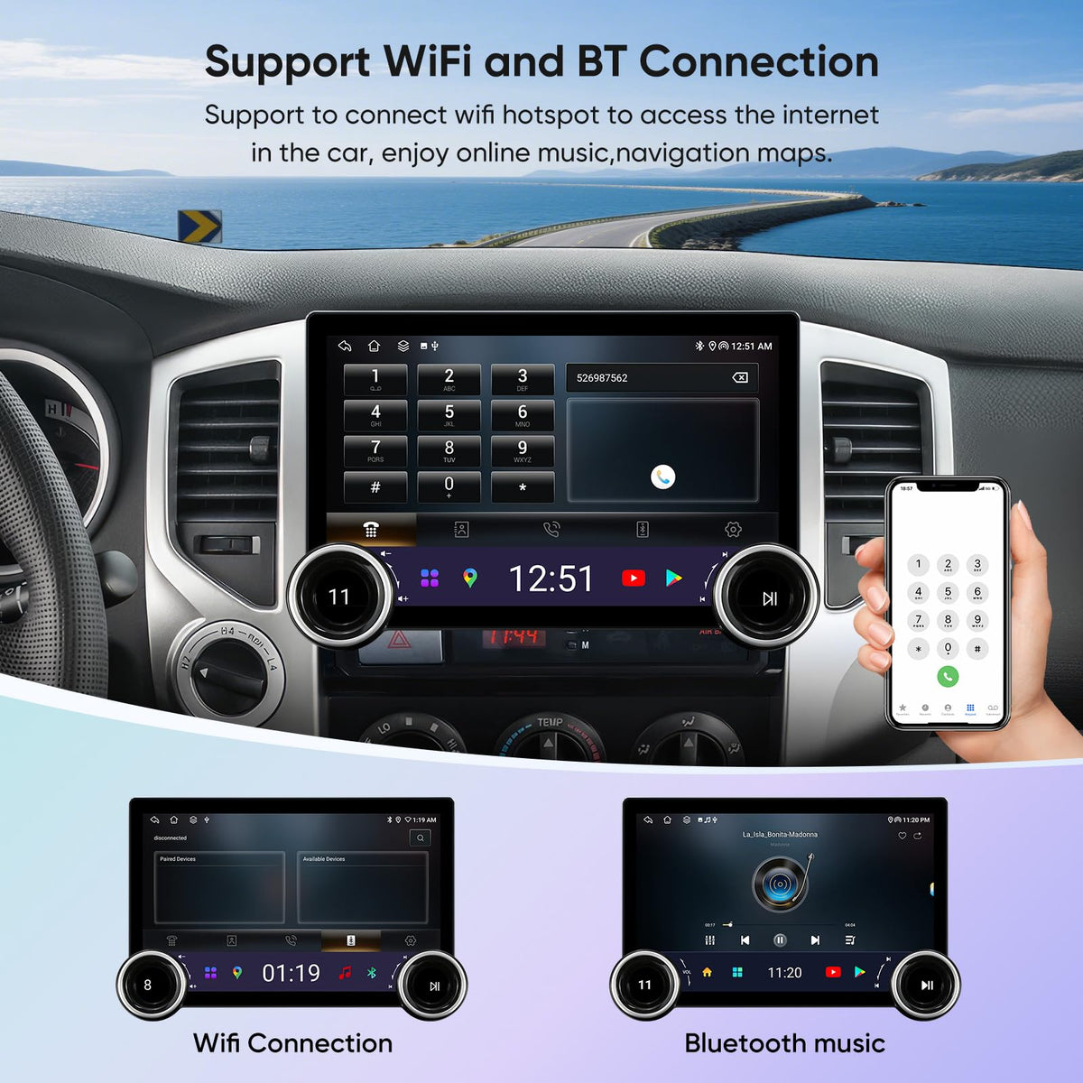 11.5" Car Stereo Dash Kit Replacement for Toyota Tacoma Radio Upgrade 2005-2015,QLED Touch Screen Head Unit w/Wired Wireless CarPlay Andriod Auto GPS Navigation 5GWiFi FM/AM (Tacoma 2005-2015-DKHC6)