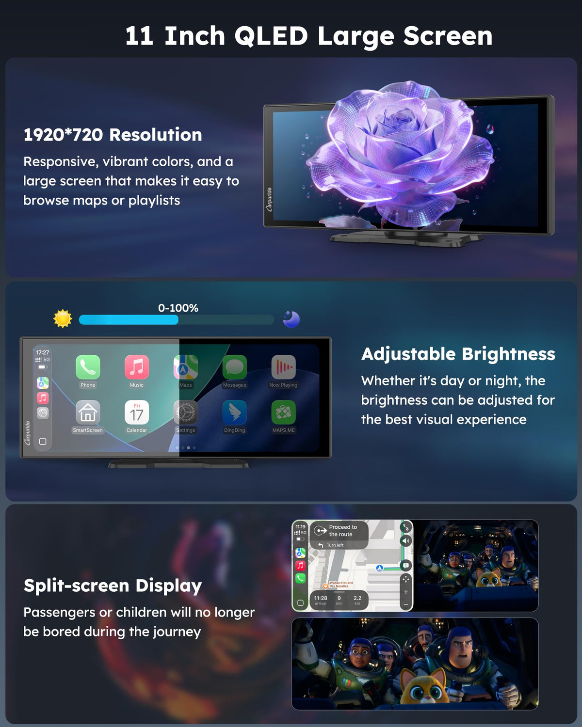 Carpuride 11.26" CarPlay Screen for Car with Streaming APPs & OTA Updates