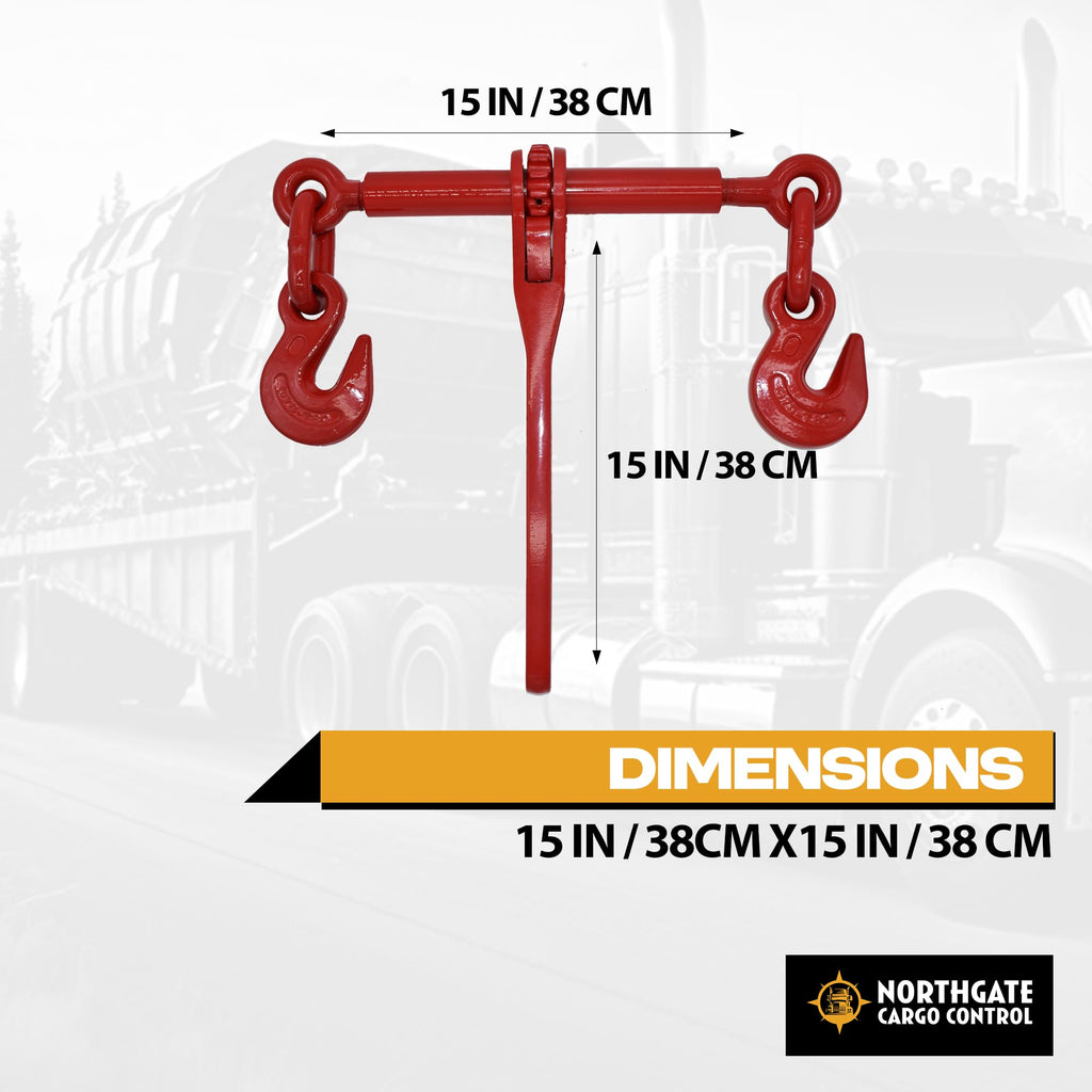 (4 Pack) 3/8"-1/2" Heavy Duty Ratchet Lever Load Binder w/Grab Hooks - 9,200 lbs Working Load Limit - Red | Secure Hauling Chain Binders for Flatbed Trucks & Trailers"