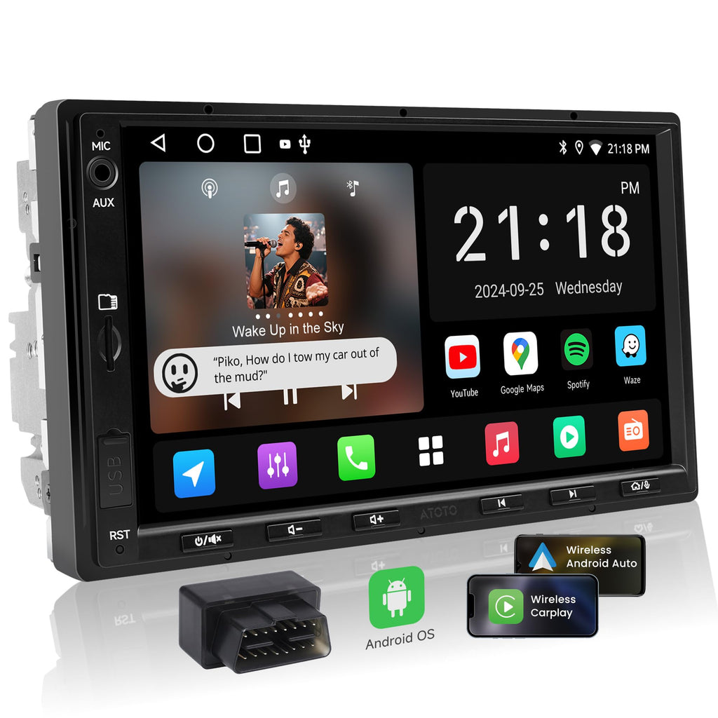 A5L 7inch Android Double DIN Car Stereo with OBD2 Scanner, Wireless CarPlay & Android Auto, 24 Band EQ, DSP, WiFi/BT/USB Tethering, 2G+32G Touchscreen Radio, AI Chat, HDMI Out, GPS/FM/AM
