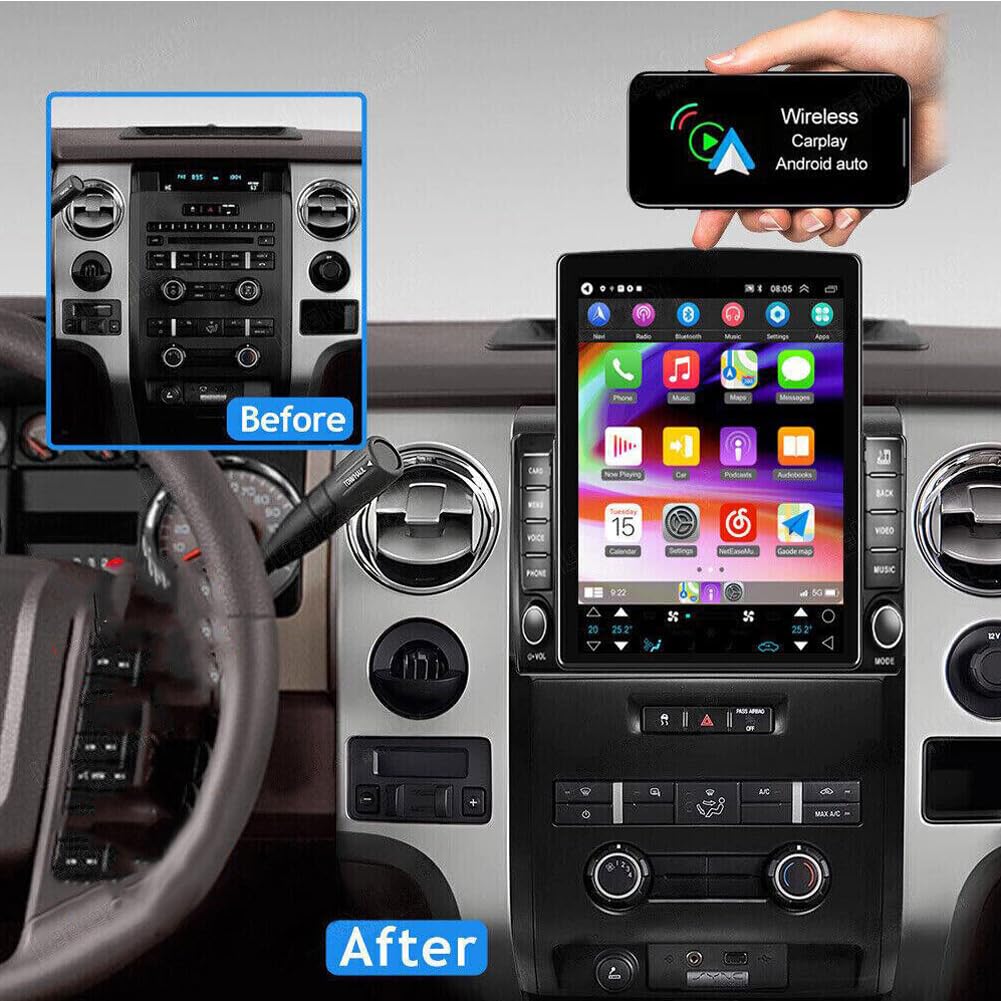 9.7 Inch Android 13 Car Stereo for Ford F150 2009-2014 Double Din IPS Touchscreen Car Radio Receiver w/Wireless Carplay Android Auto Built-in WiFi GPS Navigation Bluetooth SWC AHD Backup Camera, 2+32G
