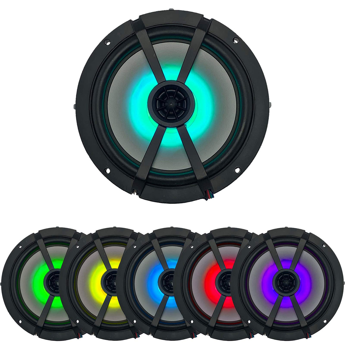1 Pair (2 Speakers Total) of Kicker 6.5" OEM Replacement 195W Marine Coaxial 2-Way Speakers (Silver Grilles) w/Color Changing LED Capability, LED Lighting Remote Controller