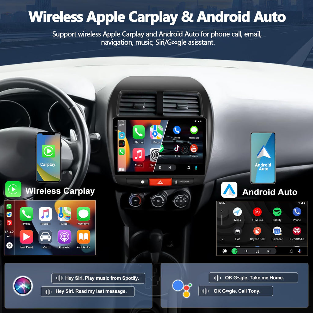 4G+128G Car Stereo Radio for Mitsubishi Outlander Sport RVR 2011-2017 / ASX 2013-2015, Wireless CarPlay Android Auto 10 Inch Incell 1280*720 Touch Screen Head Unit with GPS Bluetooth FM Backup Camera