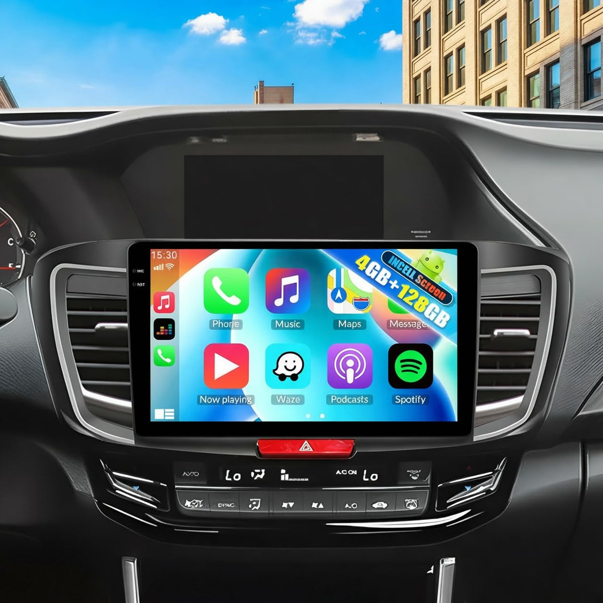 4G+128G Car Radio Stereo for Honda Accord 2013 2014 2015 (with Knob on OEM Screen) with Wireless CarPlay Android Auto/Android 15/10 inch 1280 * 720 in-Cell Touch Screen/GPS/Bluetooth/Backup Camera