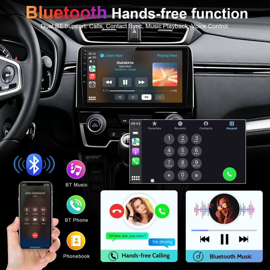 8 Core Car Stereo Radio for Honda CRV 2017-2021, 4+64G 10" QLED Touch Screen Car Radio with Wireless Carplay/Android Auto with WiFi GPS Navigation, Bluetooth, SWC/AM FM Radio