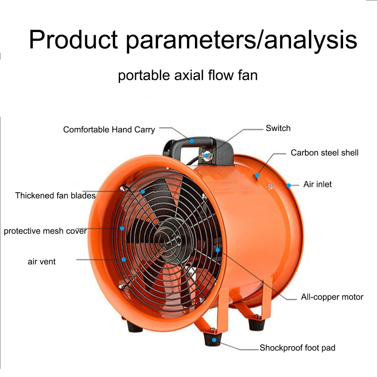 5m, Low Noise High Speed Air Blower 220V Portable Utility Blower Fan Air Mover Exhaust Fan 10 M Duct Hose Ventilation Fan Explosion-Proof Industrial Ventilator
