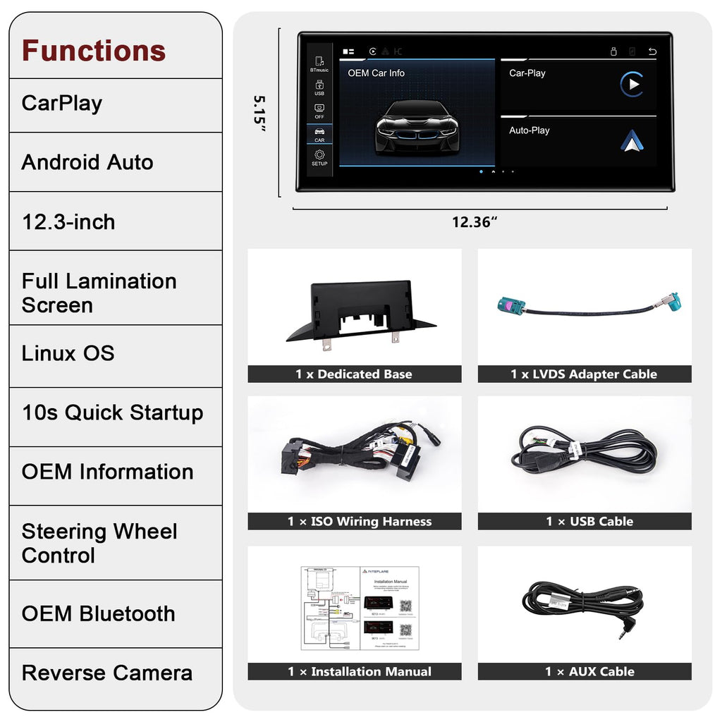 12.3" CarPlay Screen for BMW F30 F31 F32 F33 F34 F36 2012-2017
