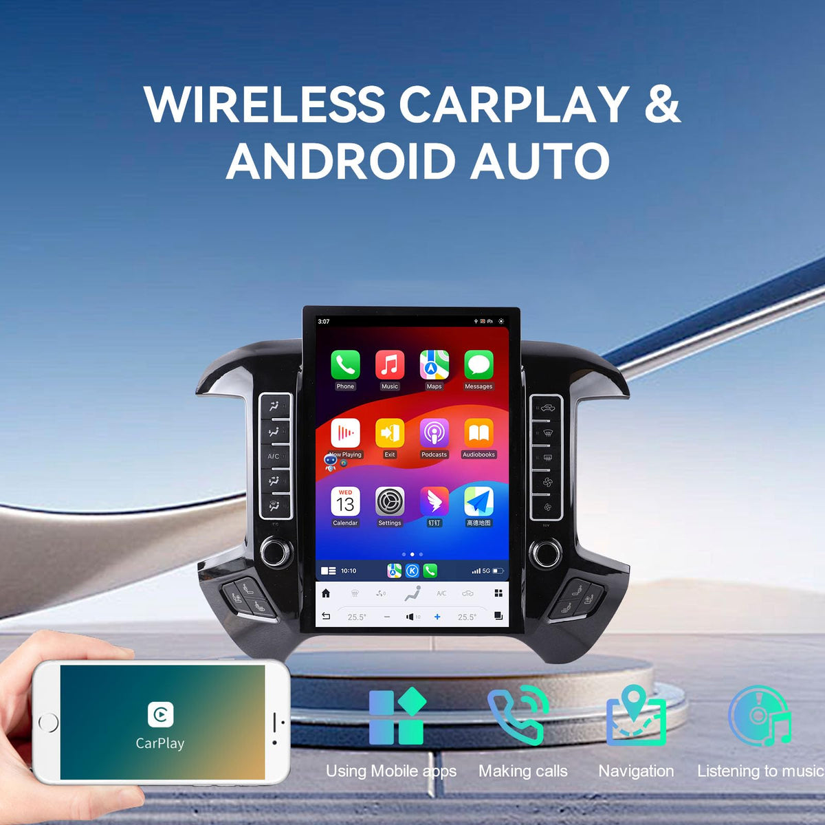 14.4 Inch Tesla Screen Android 13 Car Stereo for Chevrolet Silverado GMC Sierra 2014-2018 Car GPS Navigation Multimedia Player AutoRadio Tape Unit (Black 4-64GB, OEM Screen 4.2-8 inch)