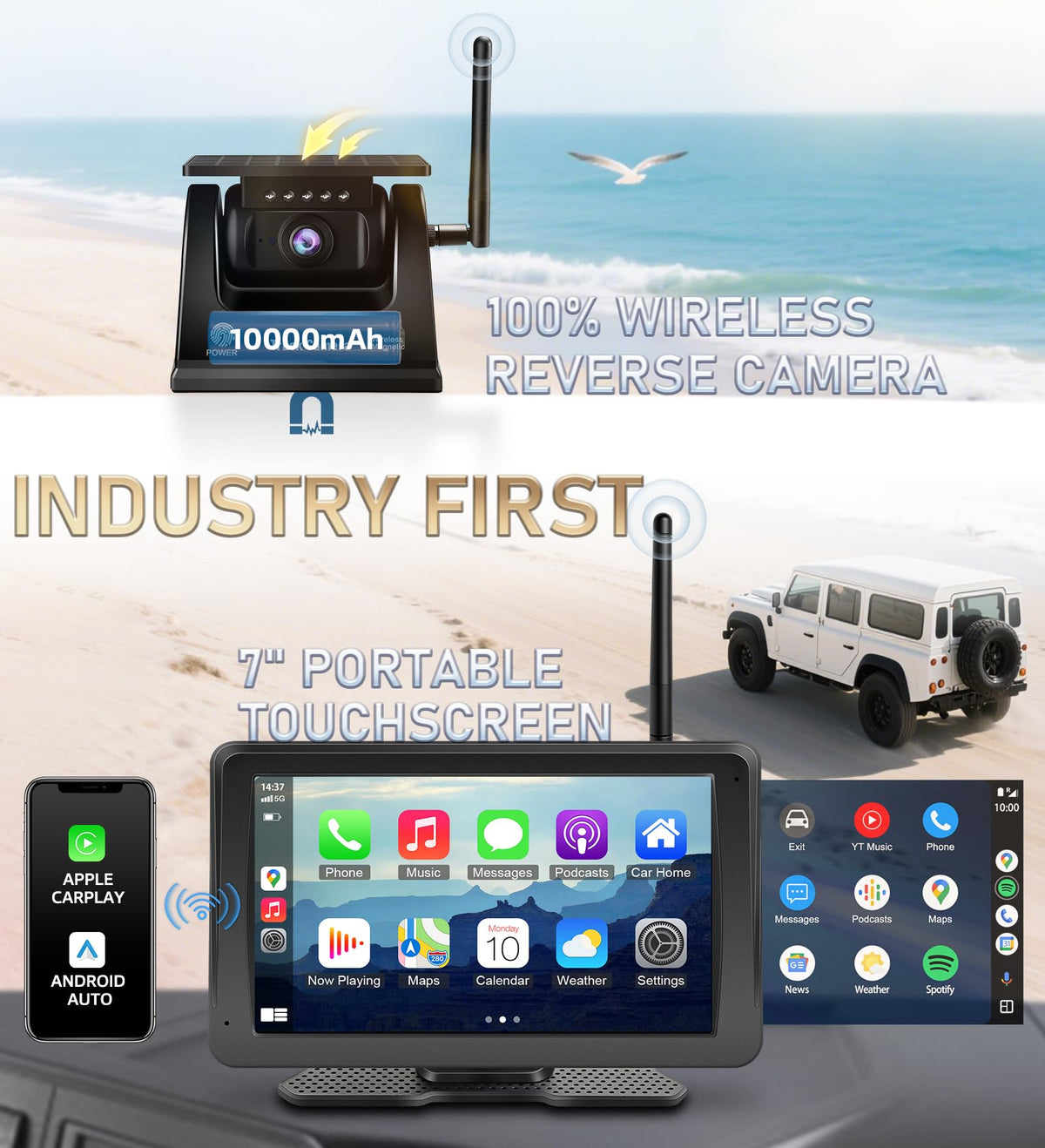 Wireless Backup Camera for Truck RV, 7 inch CarPlay Android Auto