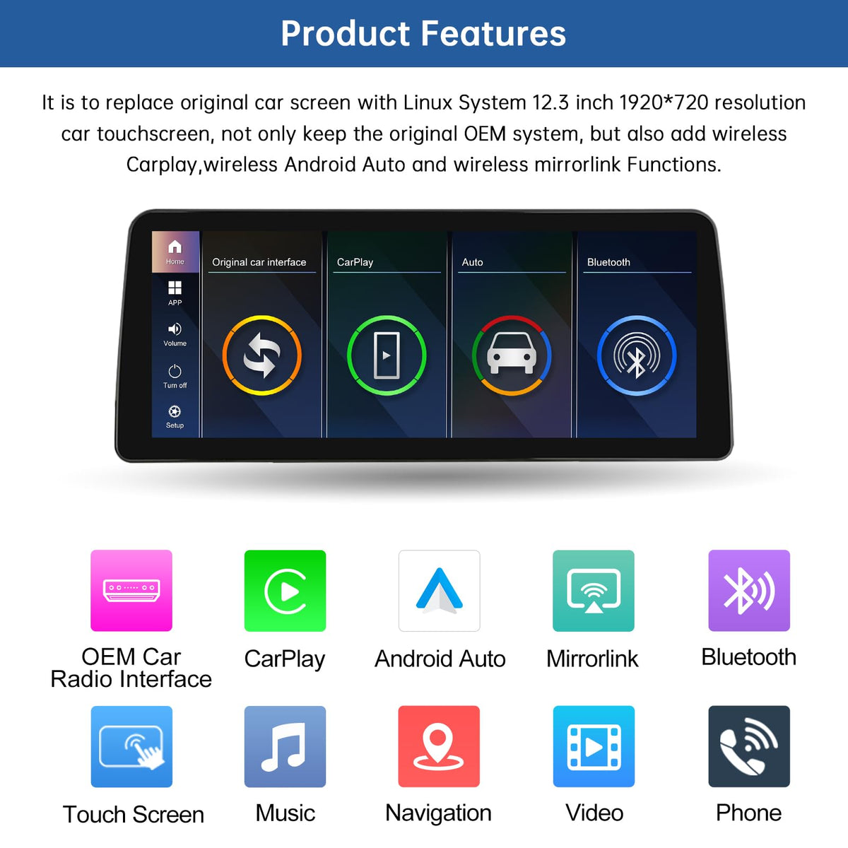 Road Top 12.3" Ultra-Narrow CarPlay Screen for BMW 3 Series CCC (2005-2008)