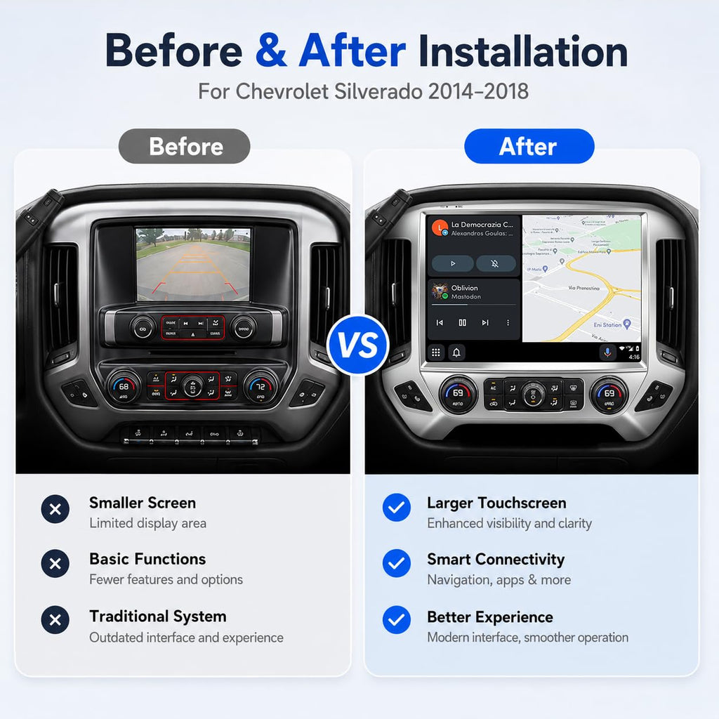 8+128GB 13.1" 8Core Car Radio for Chevy Silverado 2014-2018: 2K QLED Touch Screen, Android 13 Stereo with Wireless CarPlay Android Auto 5G WiFi GPS Bluetooth FM/AM Backup Camera