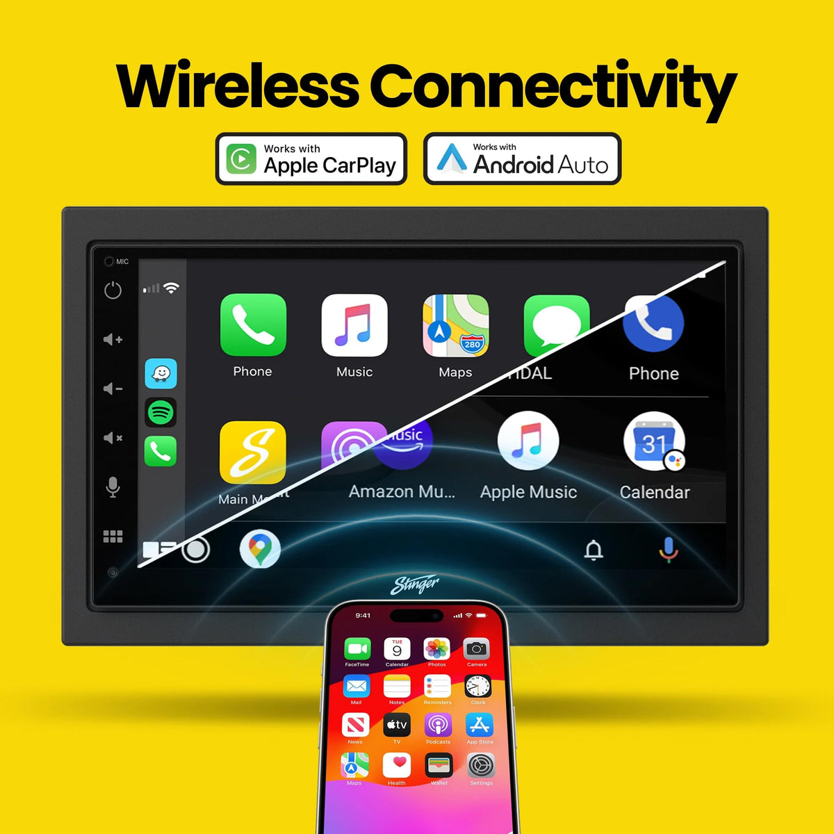 Stinger 6.8" Wireless Apple CarPlay Radio for Jeep Wrangler JK (2007-18)