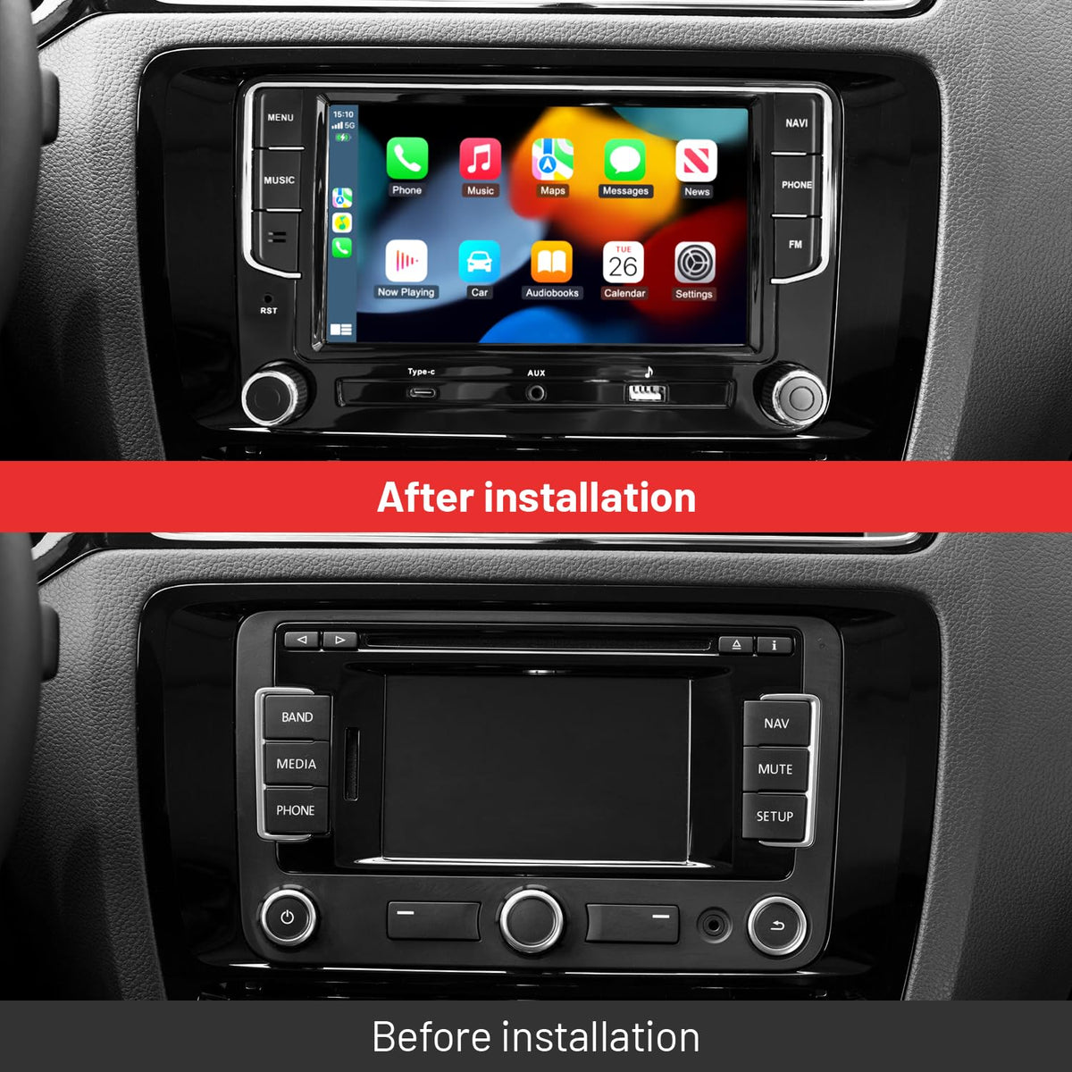 Wireless CarPlay Car Stereo for VW 7" Double Din Radio with Backup Camera