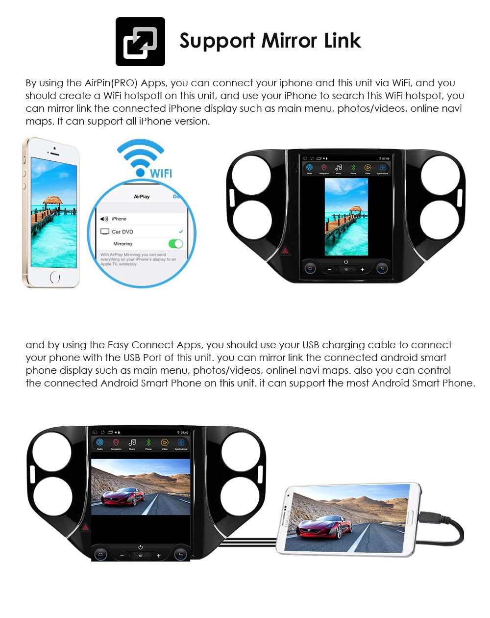 64GB Android14 Car Radio Upgrade for VW Tiguan 1NF 2007-2016 10.4 Inch IPS Touch Screen Supports Wireless Carplay/Android Auto,Steering Wheel Control, WiFi, FM 2GB ROM Car Tablet