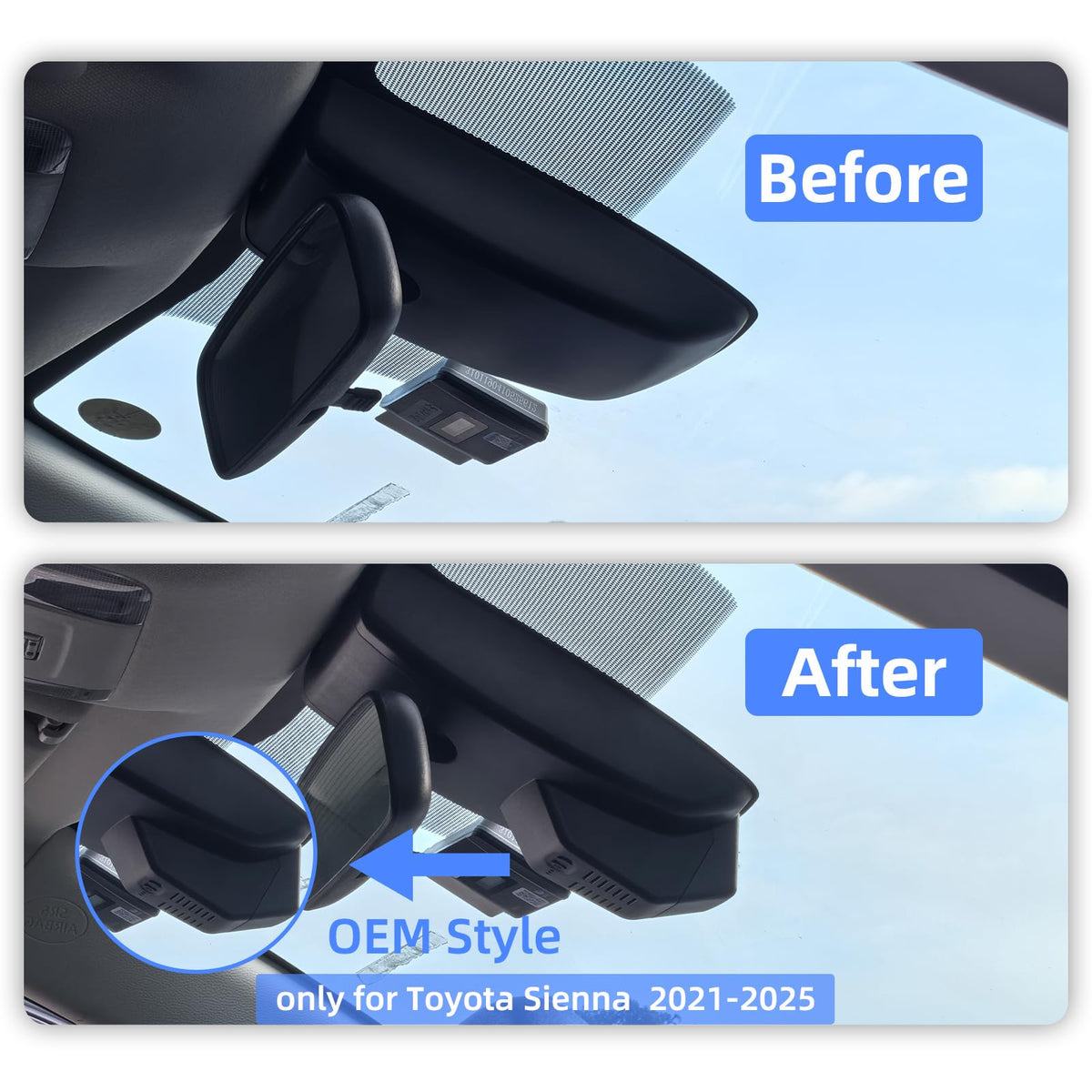 4K & Rear 1080P Dash Cam for Toyota Sienna 2021-2026,Integrated OEM Look