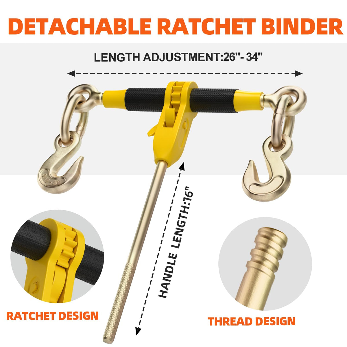 Ratchet Load Chain Binders Set, 3/8"-1/2" Binders, 3/8" x 10FT G80 Chain