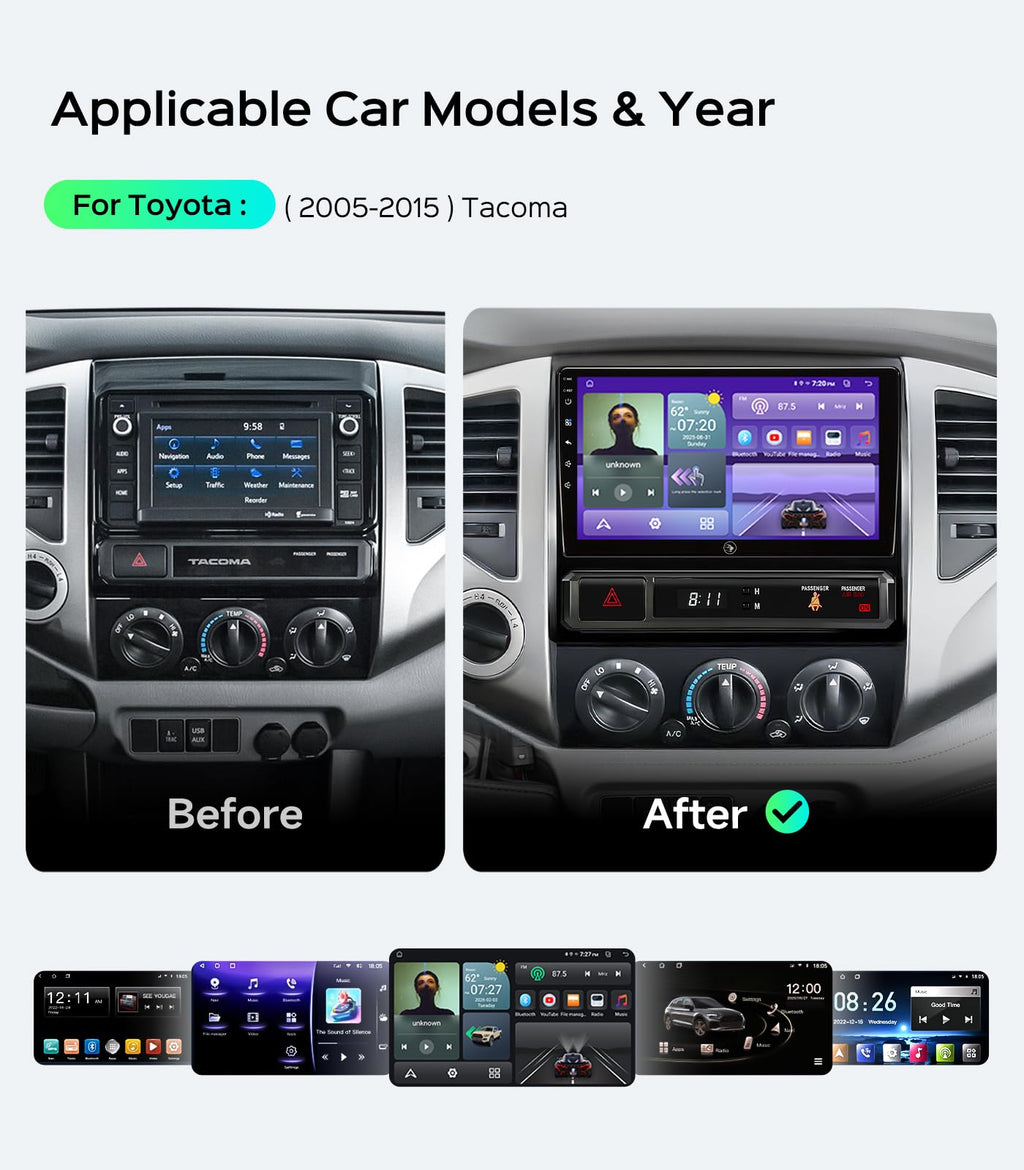 5GHz Wi-Fi6 Car Radio Stereo for Toyota Tacoma 2005-2015, 4+64G Touchscreen Head Unit Bluetooth 5.4 with Android 13/CarPlay/Android Auto/GPS Navigation/FM/RDS Radio/HD Backup Camera (Inches, 9)