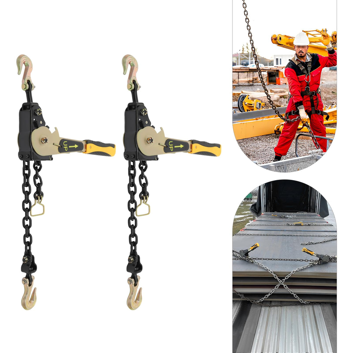 6600 lbs Ratchet Chain Binder,3/8-1/2 in Chains Load Binder w/Handles, 2PCS