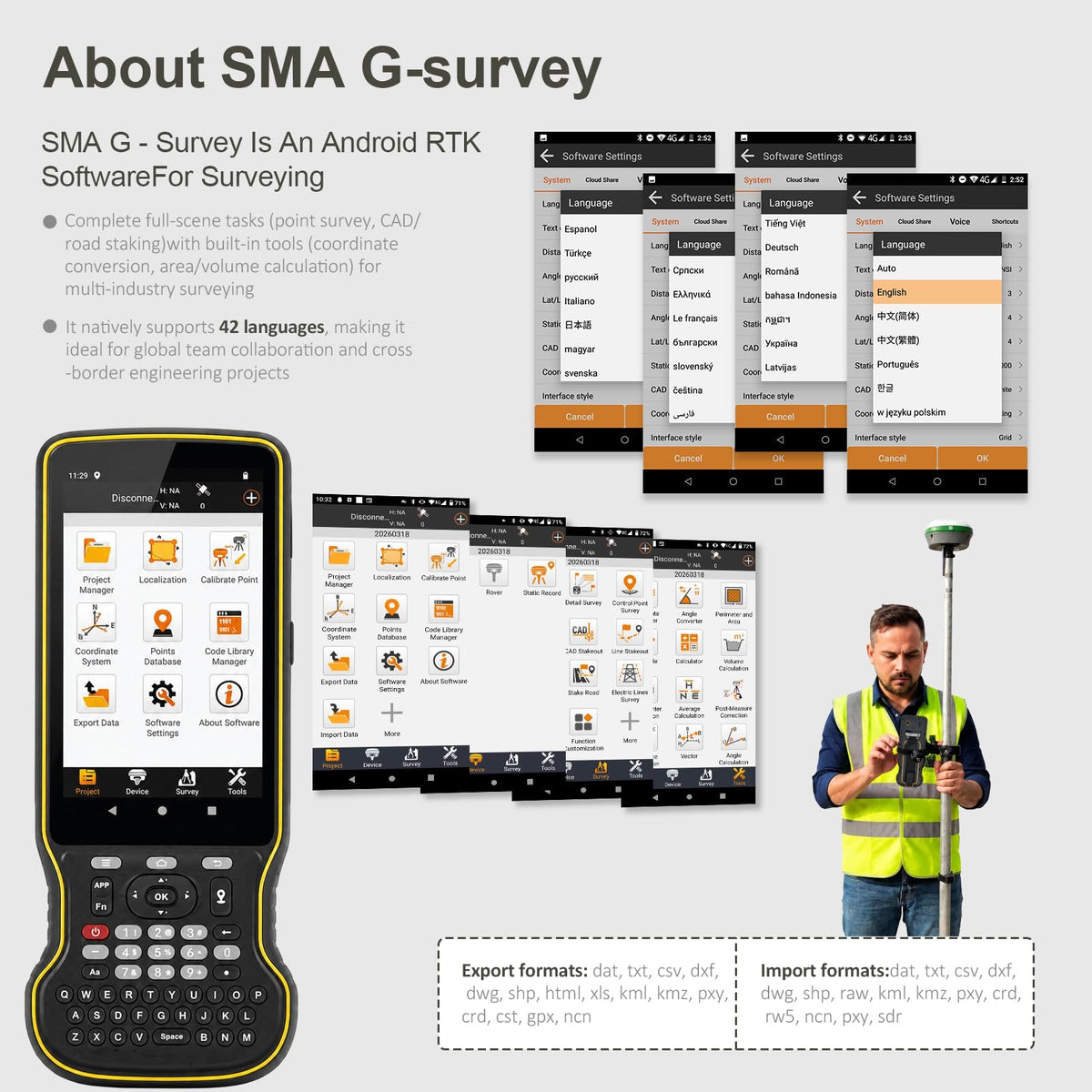 SMA26 Plus(FP86) GNSS Receivers Base&Rover RTK GPS Land Survey Equipment with Permanent Survey Software, Connect with Drone/UAV, 1cm Accuracy,PPP/NTRIP/UHF Radio/BT, Ideal for Construction and Mapping