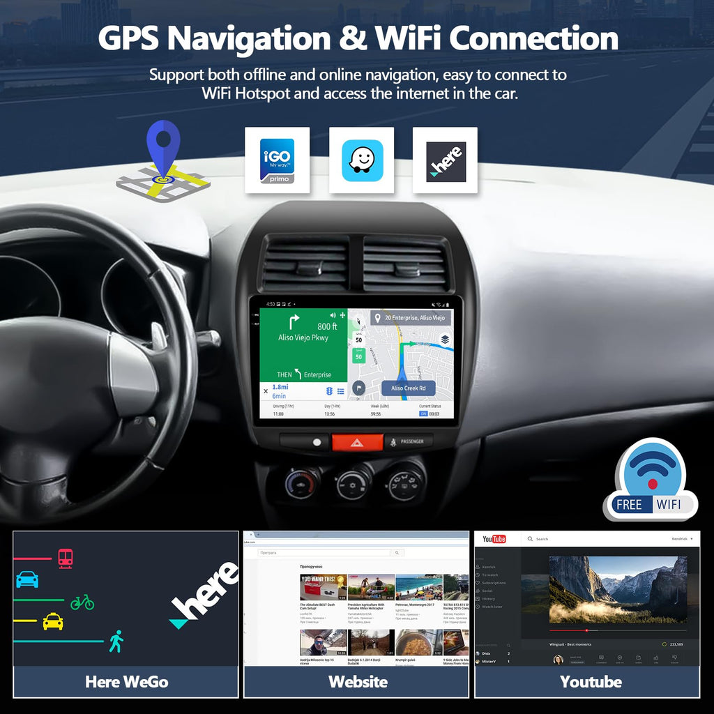4G+128G Car Stereo Radio for Mitsubishi Outlander Sport RVR 2011-2017 / ASX 2013-2015, Wireless CarPlay Android Auto 10 Inch Incell 1280*720 Touch Screen Head Unit with GPS Bluetooth FM Backup Camera