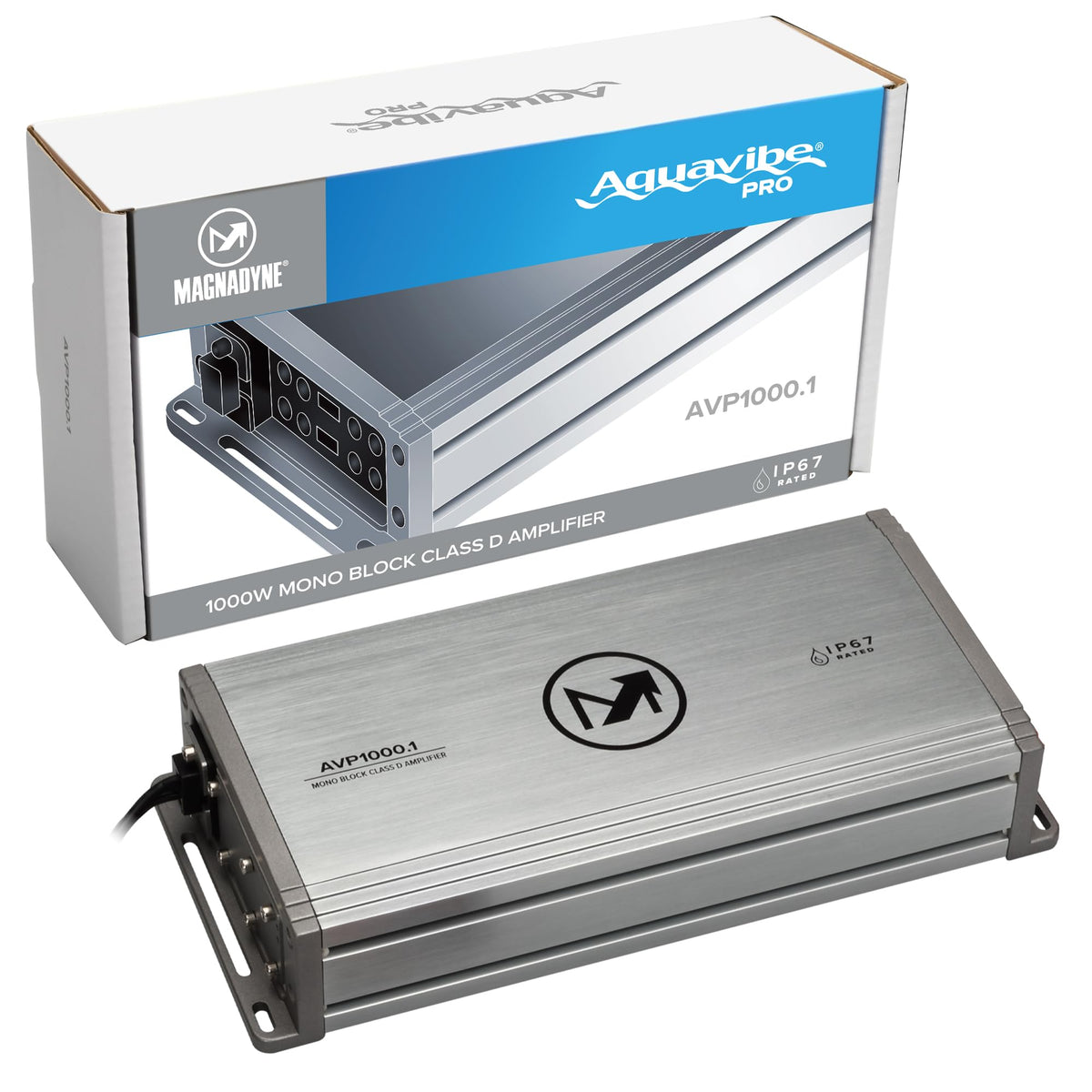 Magnadyne Aquavibe Pro AVP1000.1 Mono-Channel Marine Amplifier, 1000W RMS Class-D, IP67 Waterproof, Compact High-Performance Subwoofer Amp for Boat, Side-by-Side, ATV, RV & Motorcycles