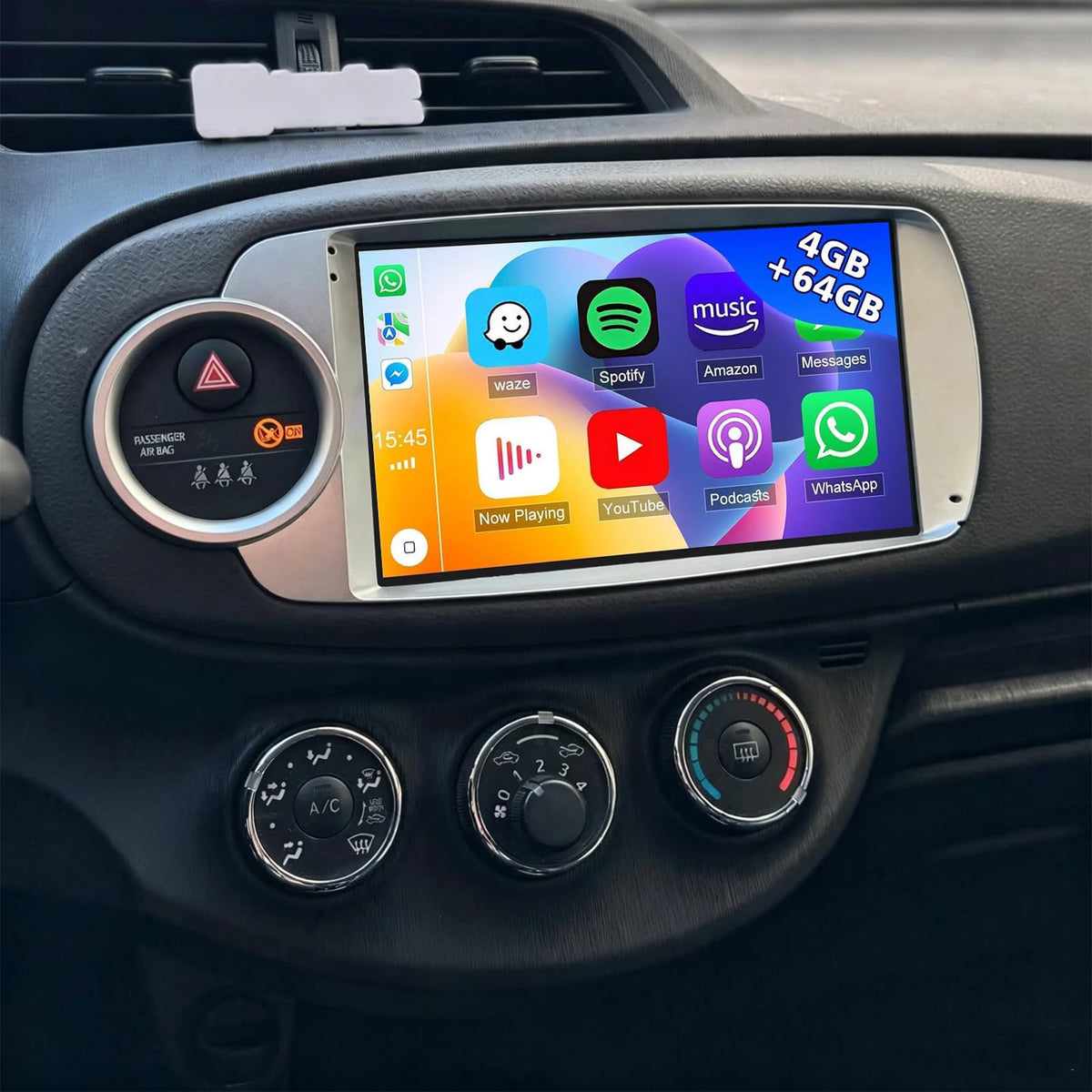 PHEZEN 9 inch Touchscreen Car Radio Fit for Toyota Yaris 2012-2017, Android 15 Radio with Carplay & Android Auto in-Dash Navigation BT Mirror Link WiFi Backup Camera 4+64G