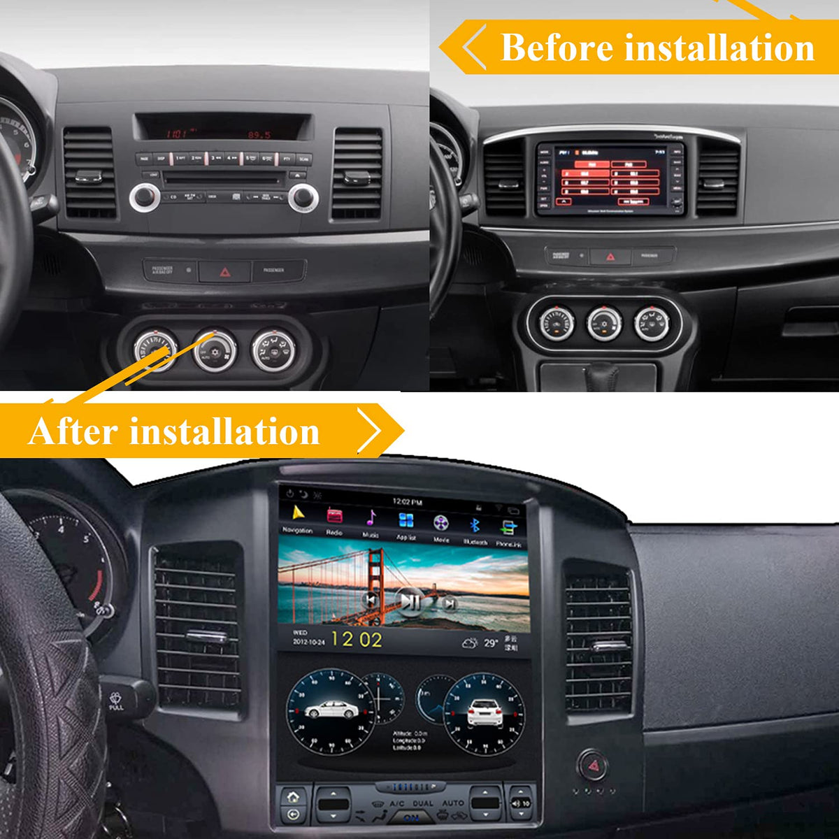 Touch Screen Android Car Radio for Mitsubishi Lancer EVO X 2007-2017 Stereo Replacement GPS Navigation Multimedia Player RAM 4GB ROM 64GB,Without OEM Rockford