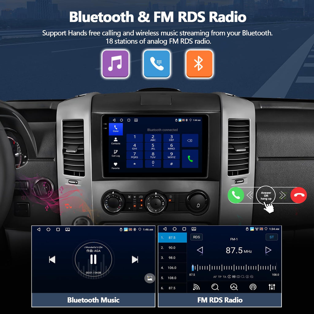4G+64G Android 15 Car Stereo for Mercedes Benz Sprinter W906 2006-2016, Wireless CarPlay Android Auto 10 Inch 1280 * 720 in-Cell Touch Screen Radio with GPS Bluetooth FM Backup Camera