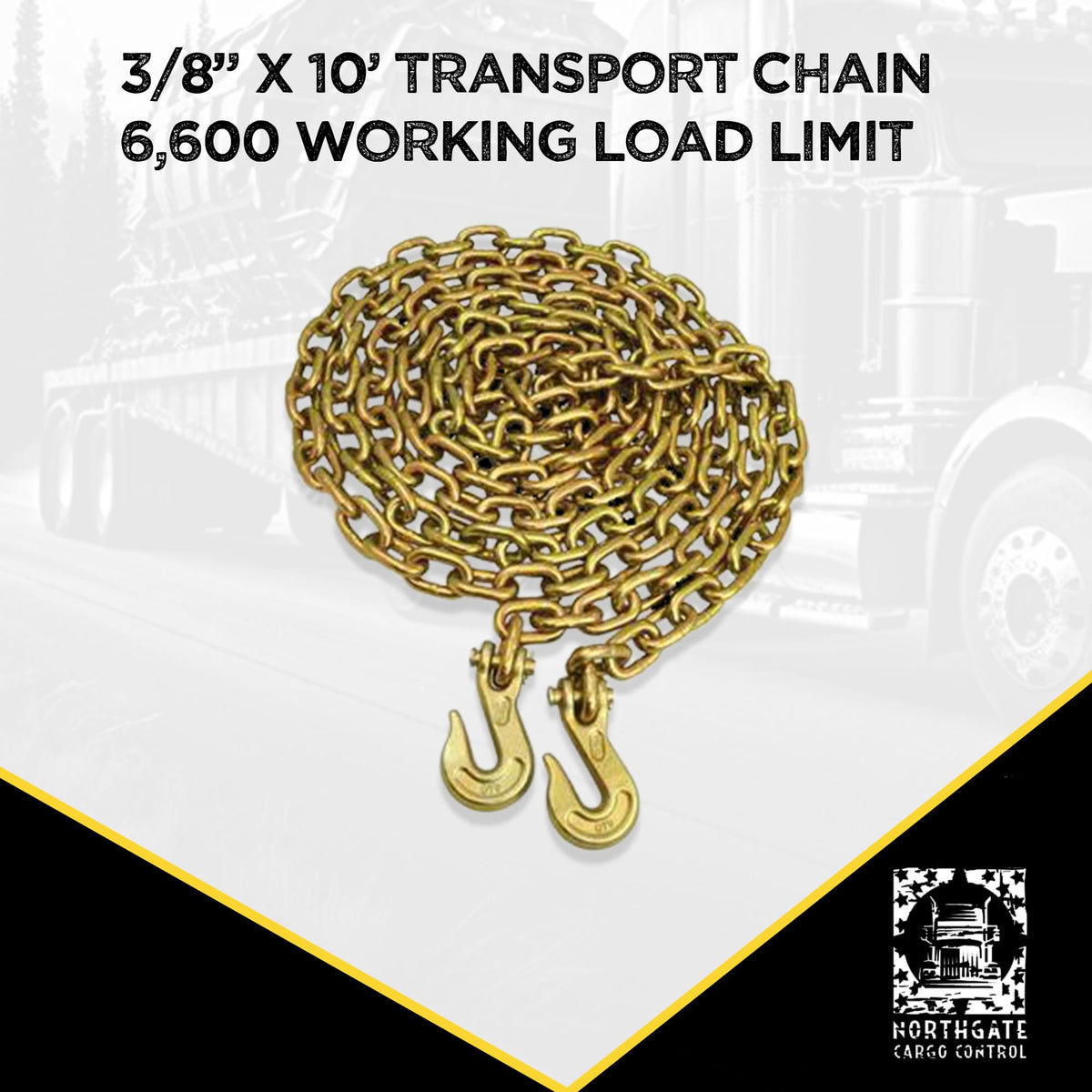 NCC · Heavy Duty · (4) G70 3/8" x 10' Transport Chain & (4) 3/8" - 1/2" Ratchet Load Binder Kit · for Tie Down, Hauling, Towing, Cargo Control