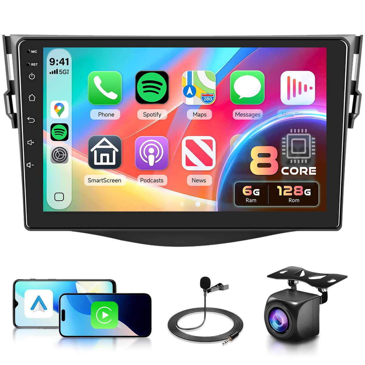 8 Core 6G+128G Android 15 Car Stereo Radio for Toyota RAV4 2007-2011