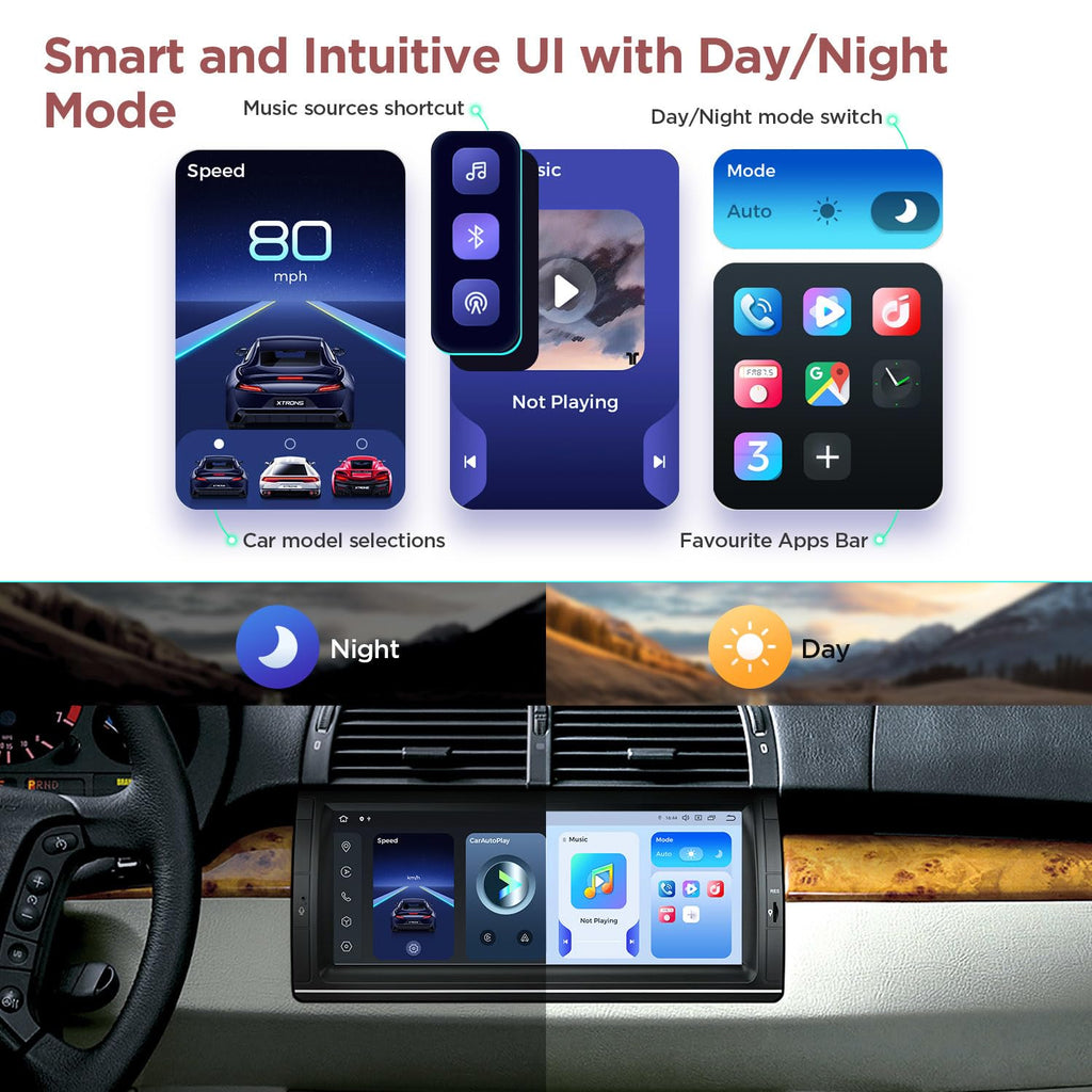 XTRONS Car Stereo for BMW X5 E53, Android 14 Qualcomm Octa Core 8GB+256GB Car Radio, 10.25” QLED Touch Screen GPS Navigation for Car Bluetooth Head Unit DSP CarPlay Android Auto 5GHz WiFi