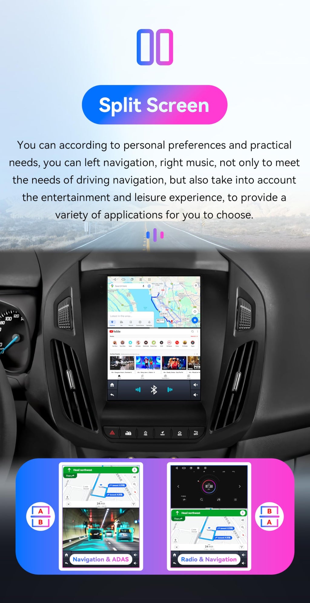 Android 14 Car Stereo for (2013-2018) Ford Tourneo Connect/Transit Connect, 8 Core 4G+64G GPS Navigation with 9.7 inch QLED Touchscreen via Carplay Android Auto EQ SWC Bluetooth5.4 TPMS OBD2