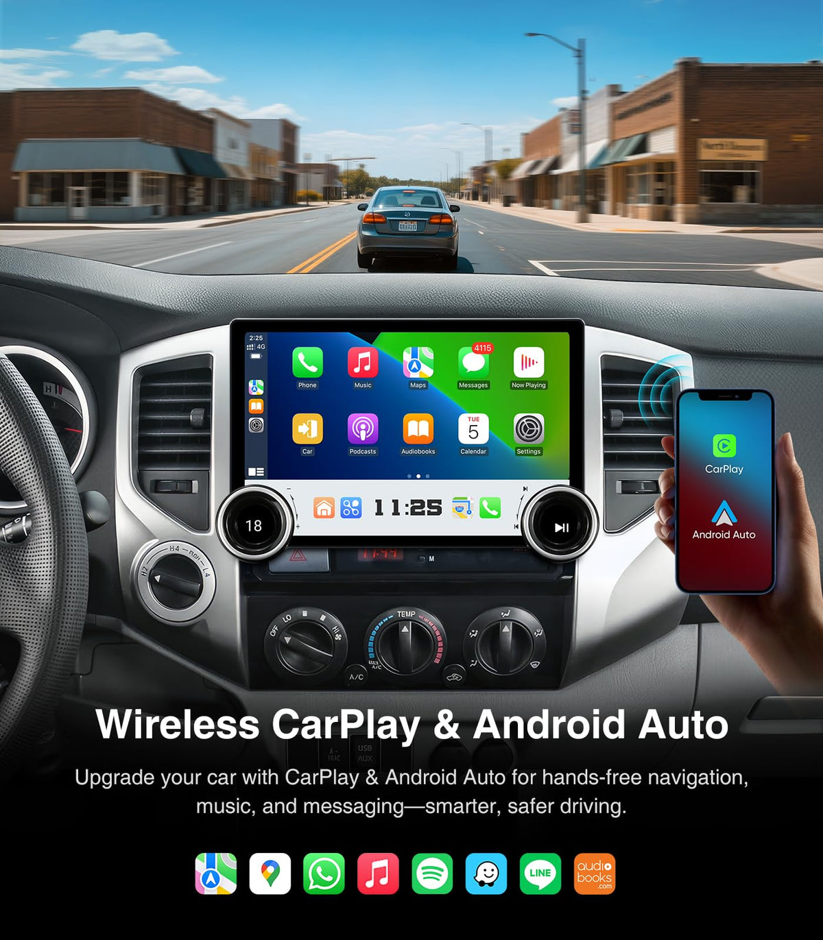 11.5" Car Stereo Dash Kit Replacement for Toyota Tacoma Radio Upgrade 2005-2015,QLED Touch Screen Head Unit w/Wired Wireless CarPlay Andriod Auto GPS Navigation 5GWiFi FM/AM (Tacoma 2005-2015-DKHC6)