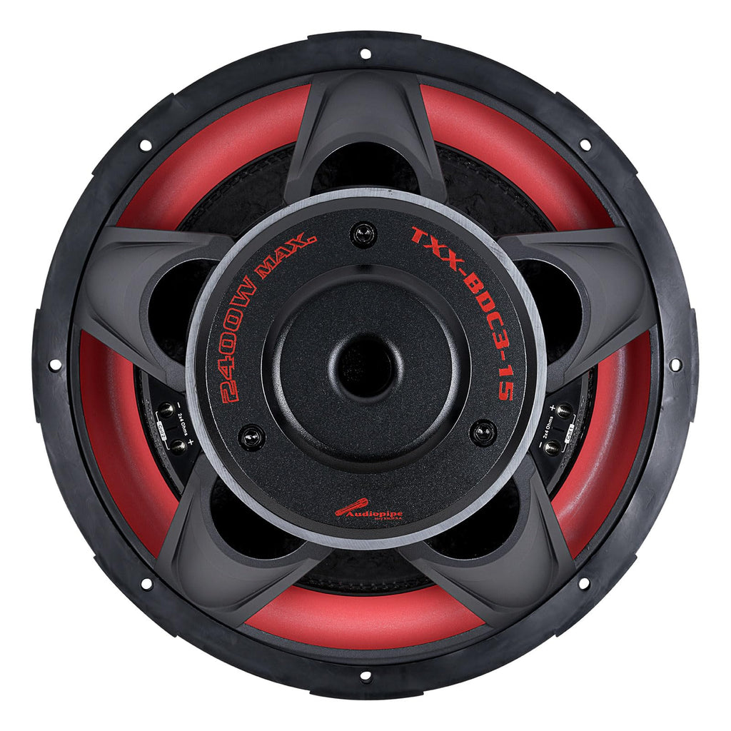 Audiopipe 15" Triple Stack Composite Cone Subwoofer (TXX-BDC3-15), Superior Performance, 2400W Max Power, 3.3" BASV Dual Voice Coil, Aluminum Basket, Multi-Connect Terminals, Dual 4 Ohms