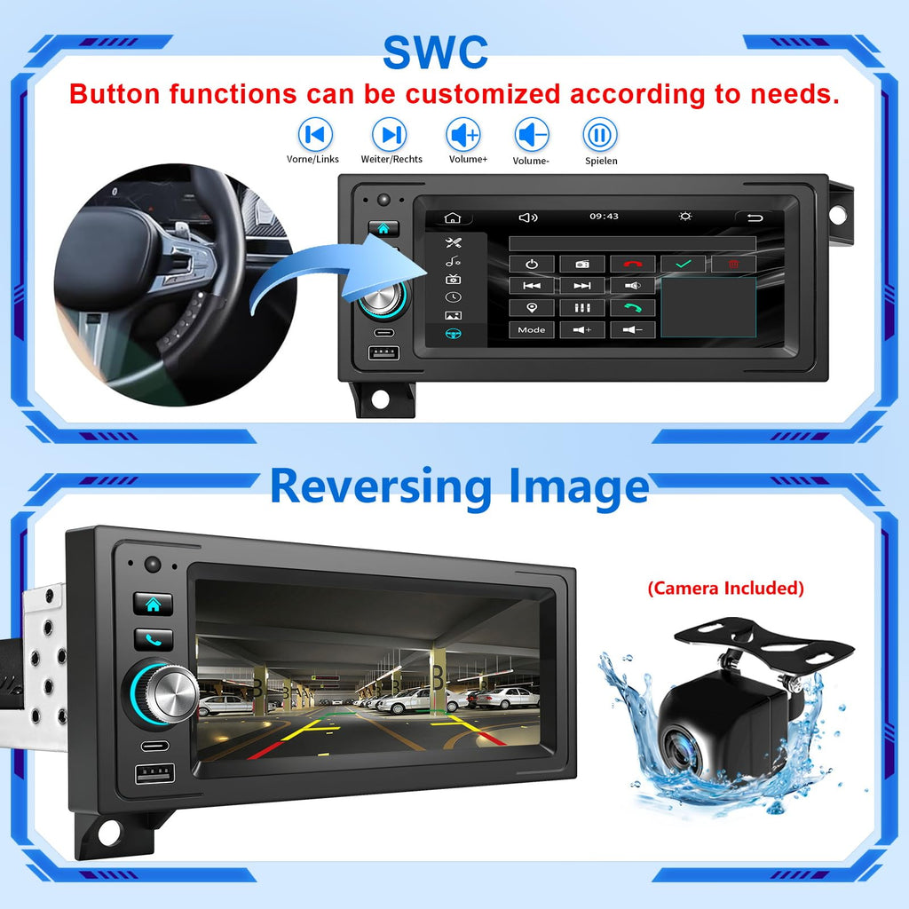 Plug Play Car Radio Stereo with Apple Carplay Android auto GPS Navi Steering Wheel Control for Dodge & Chrysler & Jeep (1990-2001)