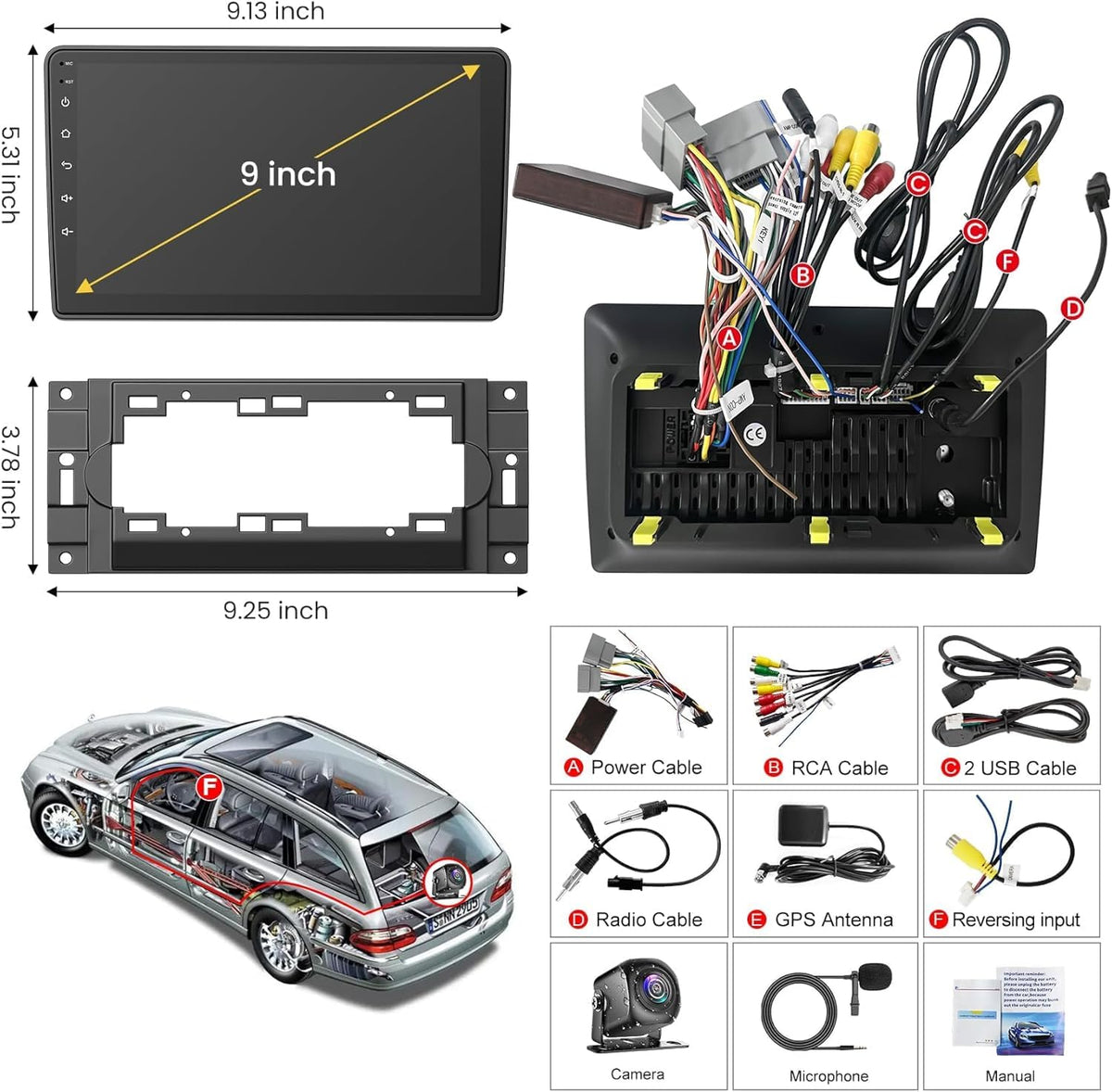9" Android 13 Car Radio for Dodge Ram 1500/2500/3500 (2006-2008), Dodge Durango (2005-2008), Jeep Grand Cherokee (2005-2009) – 4GB RAM + 64GB ROM CarPlay Screen