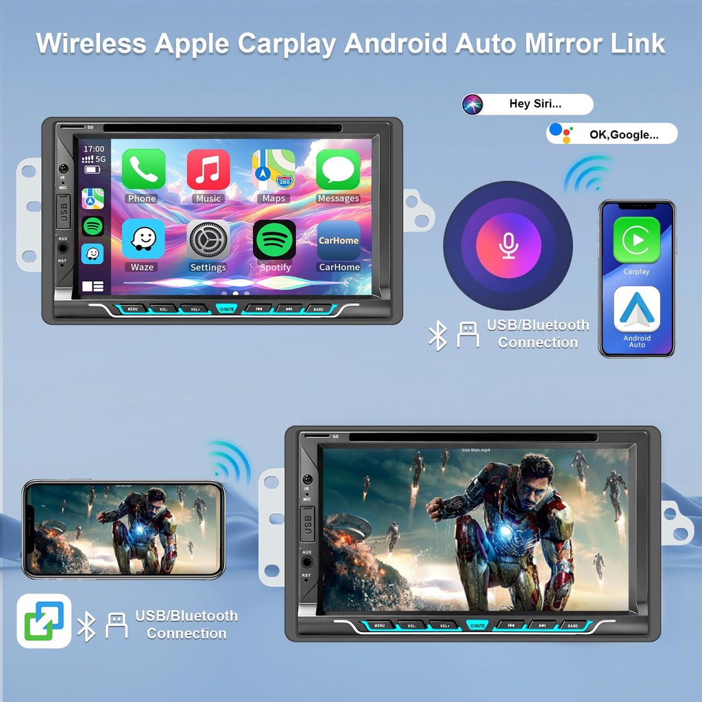 Plug&Play DVD/CD Car Radio for Chevy Silverado/Avalanche/Suburban/Tahoe/SSR 2003-2006,GMC Sierra/Savana/Yukon/Yukon XL 2003-2006, 7" Screen with CarPlayAndroid Auto, AM/FM/Subwoofer /30 EQ