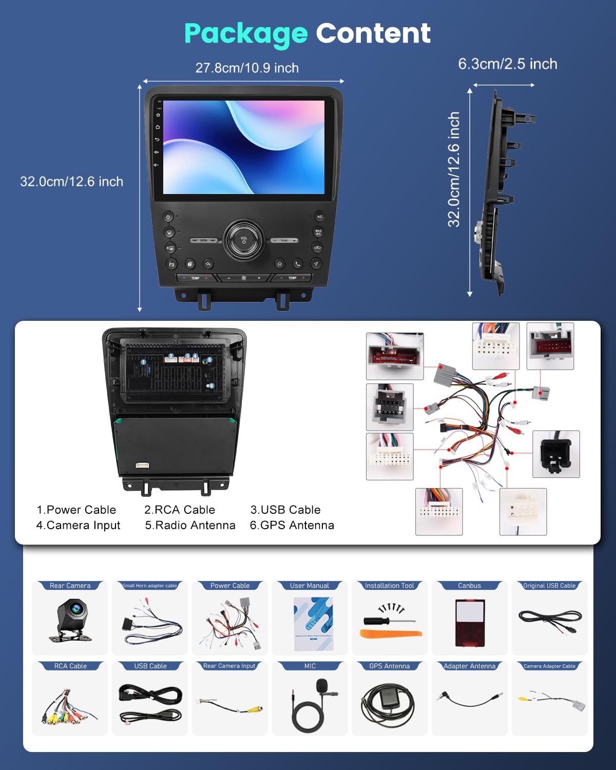 4+64G Android Car Stereo for Ford Mustang 2010-2014, CarPlay, GPS, DSP