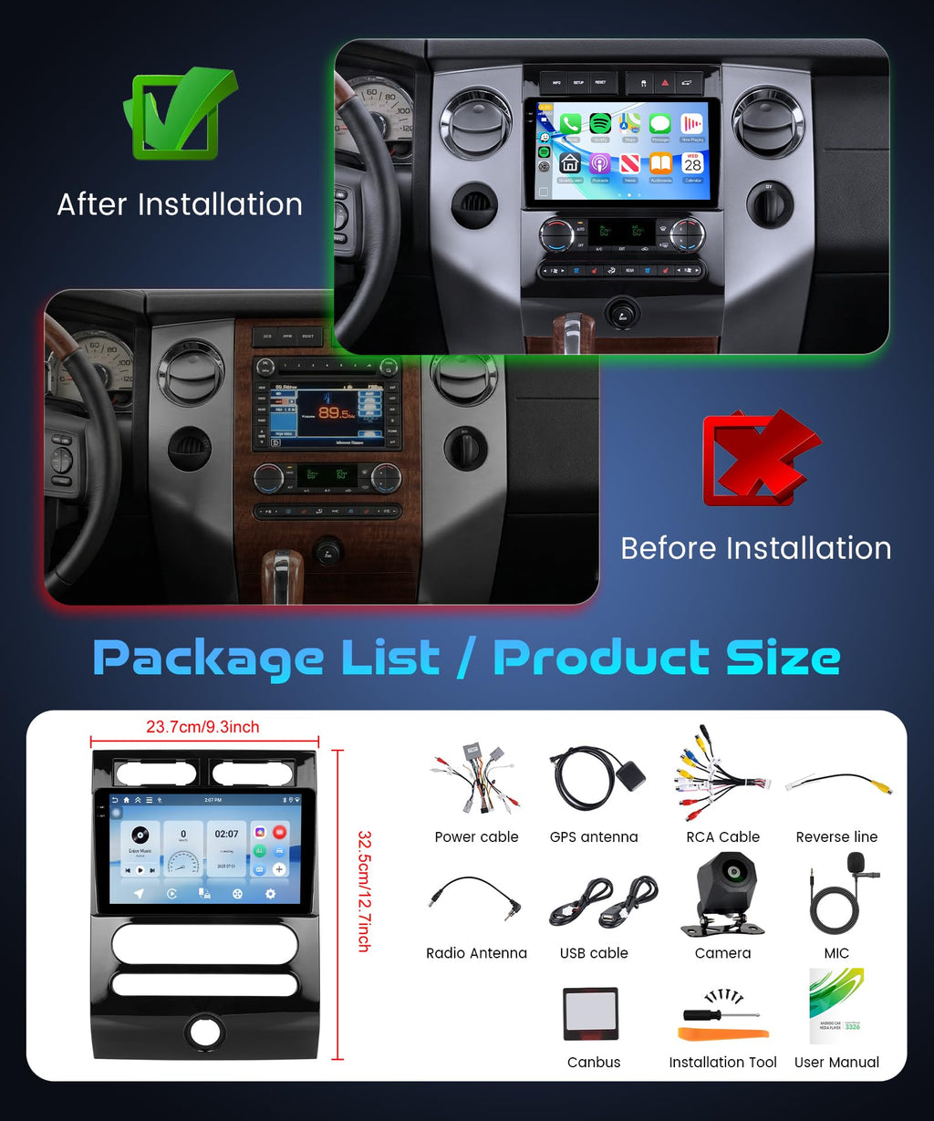 4G+64G Android 15 Car Stereo for Ford Expedition 2007-2014 (Automatic A/C)
