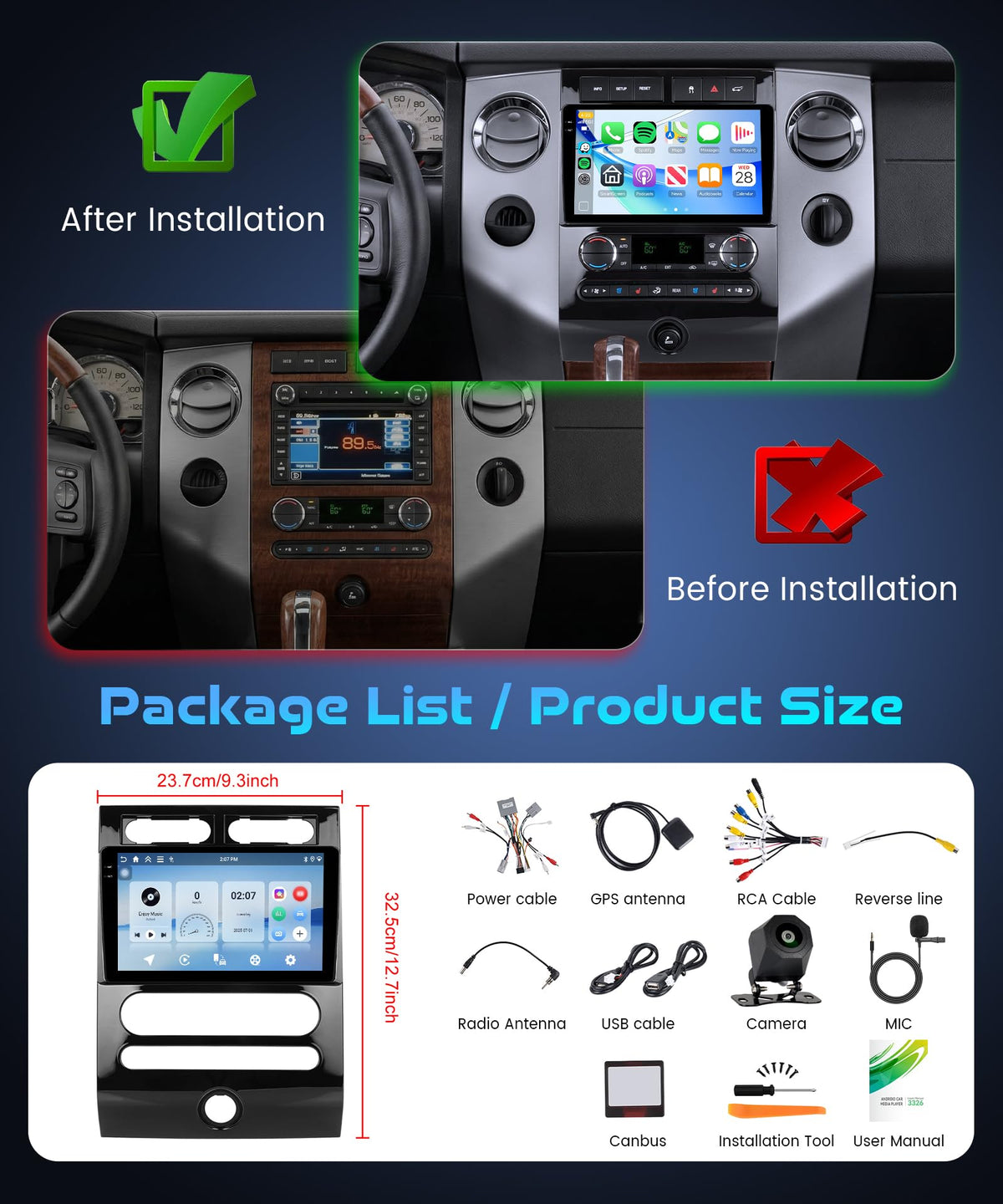 4G+64G Android 15 Car Stereo for Ford Expedition 2007-2014 (Automatic A/C)