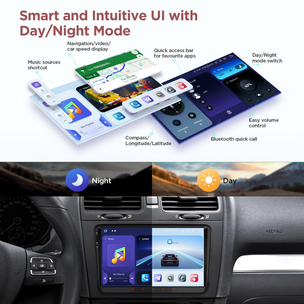 XTRONS Car Stereo for Volkswagen VW Jetta Beetle Tiguan Passat, Android 13 Octa Core 8GB+256GB Double Din Car Stereo Radio, 9” IPS Touchscreen GPS Navigation for Car Built-in DSP Car Play Android Auto