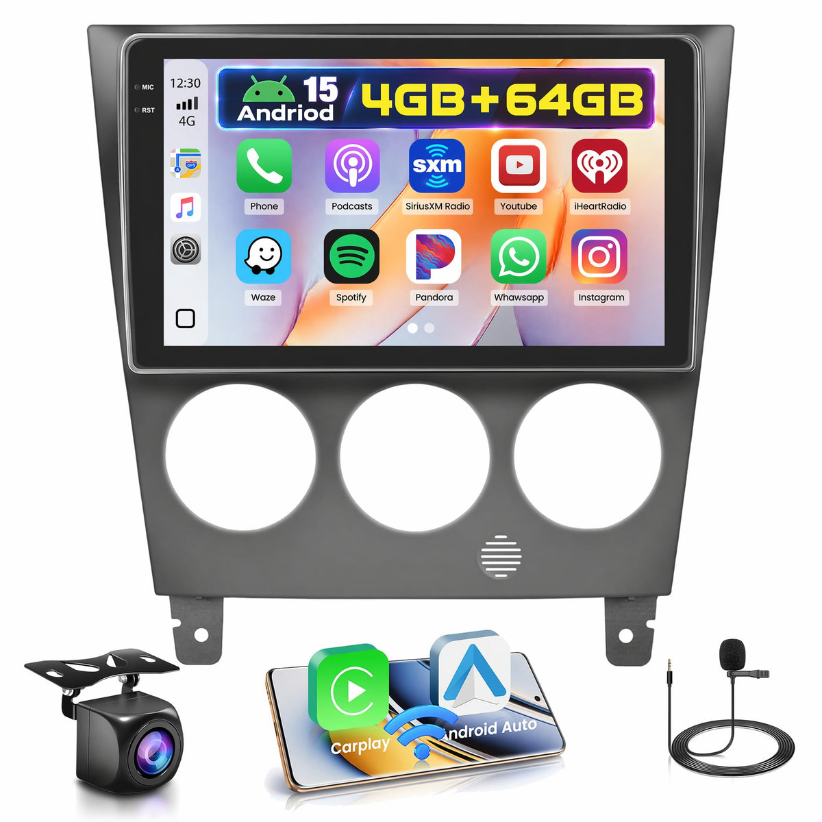 4+128GB Android 15 Car Stereo for Subaru Impreza 2003-2006 Wireless Carplay Android Auto, 9 Inch Incell Touch Screen Car Stereo with GPS, Backup Camera, Bluetooth, FM/RDS, EQ, WiFi, SWC