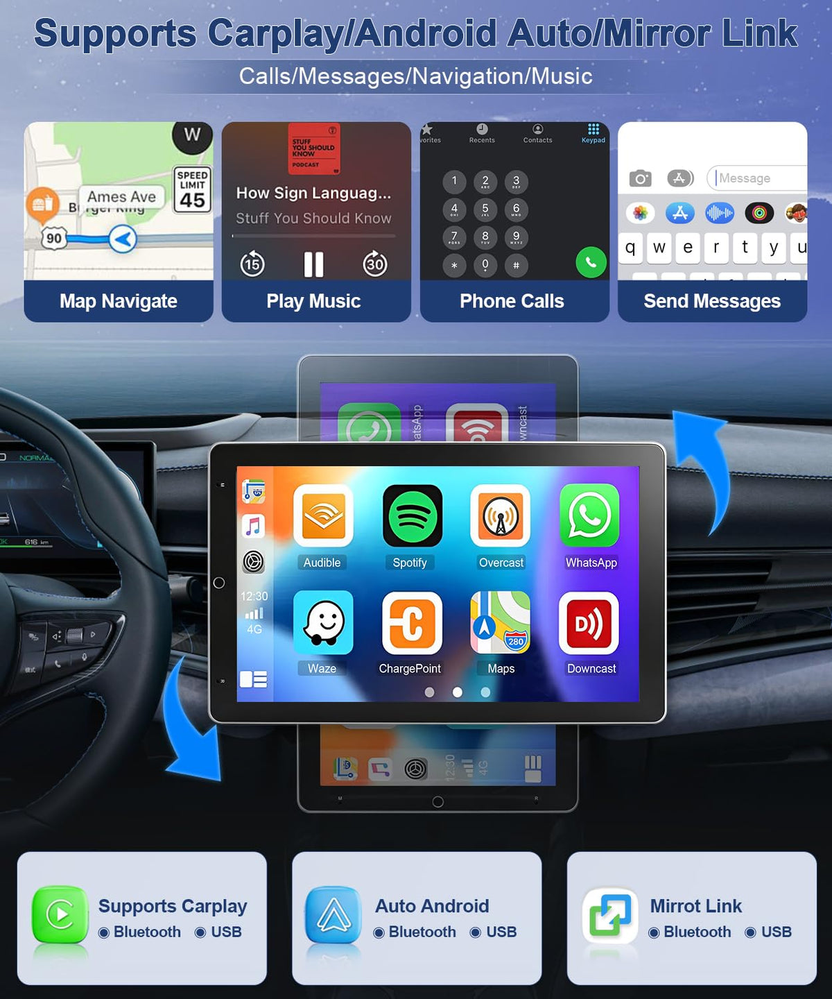 10in Touchscreen Car Radio Stereo for Lincoln Navigator 2008-2013 Upgrade,Android 15 Rotated Radio for Lincoln Navigator with Wireless Carplay Android Auto,Support WiFi GPS SWC Backup Camera-2+64G